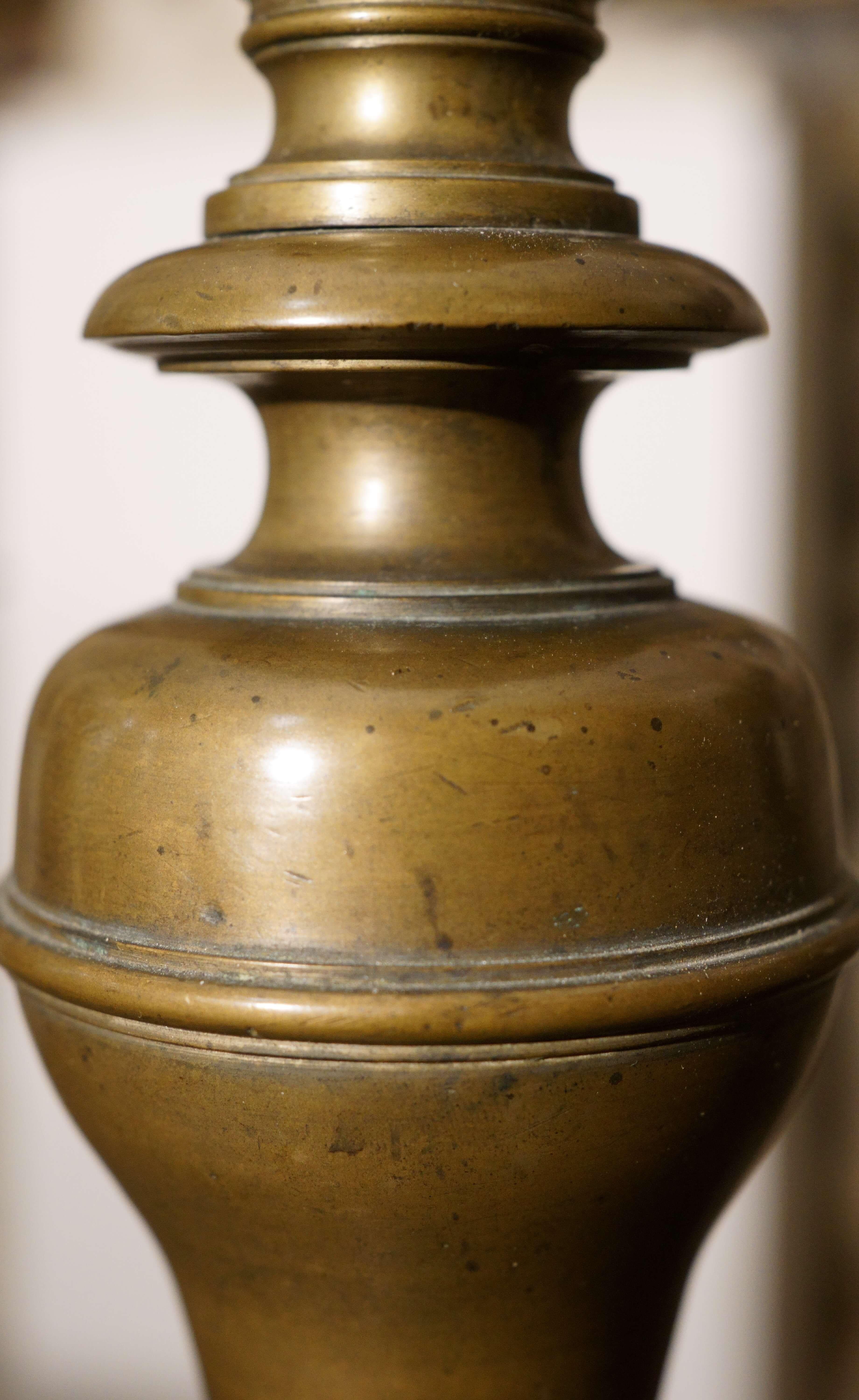 Pair of Tuscan Rocchetto Candlesticks 17th century Bronze Dated 1644 Signed For Sale 6