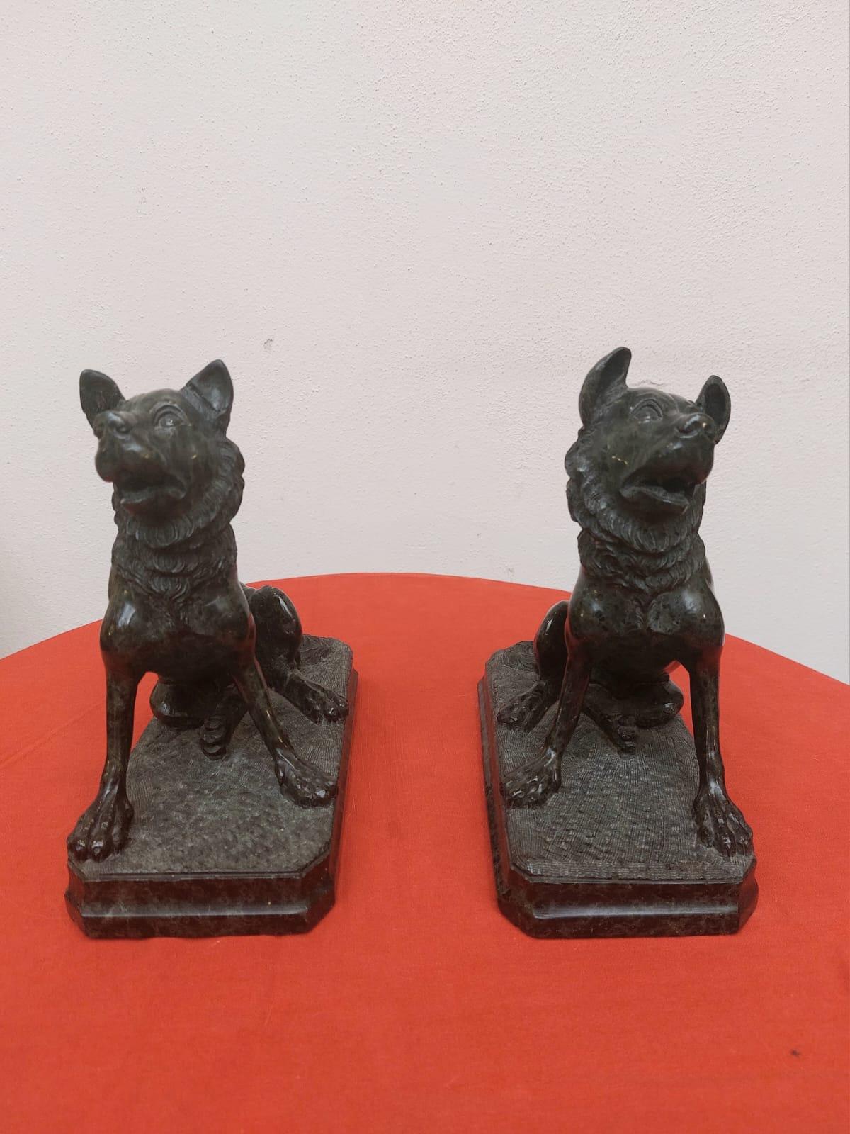 La coppia consiste di due riproduzioni riconducibili al periodo del Gran Tour, quindi tra la fine del XVIII e l'inizio del XIX secolo, di una scultura in marmo di Molosso di origine romana. 
Il reperto, ritrovato a metà del '700, è probabilmente la