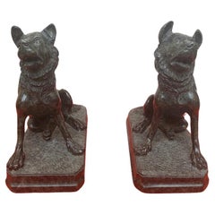 Antique Pair of molossi dogs in green Alpi marble, late 18th/early 19th century, Rome