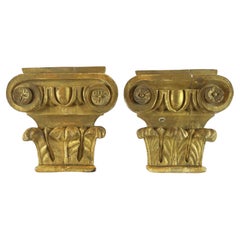 Pair of Gilded Italian Capitals With Corinthian-Ionic Intaglio 19th Century