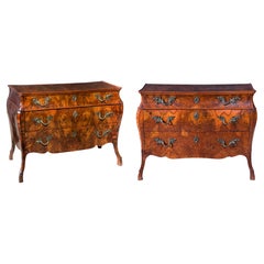 Antique Pair of walnut-root panelled chests of drawers, Lombardy, 2nd half of the 18th cent