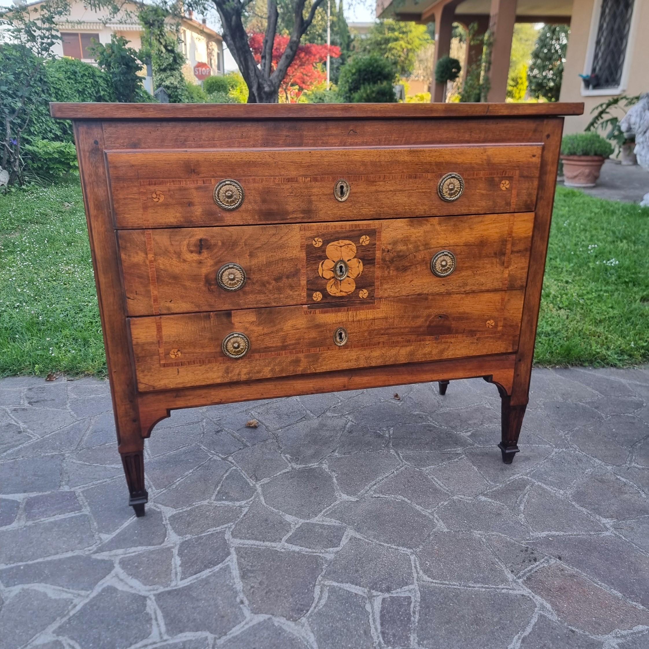 18th Century and Earlier Paire de commodes Louis XVI du XVIIIe siècle en placage et marqueterie de noyer  Une élégante en vente