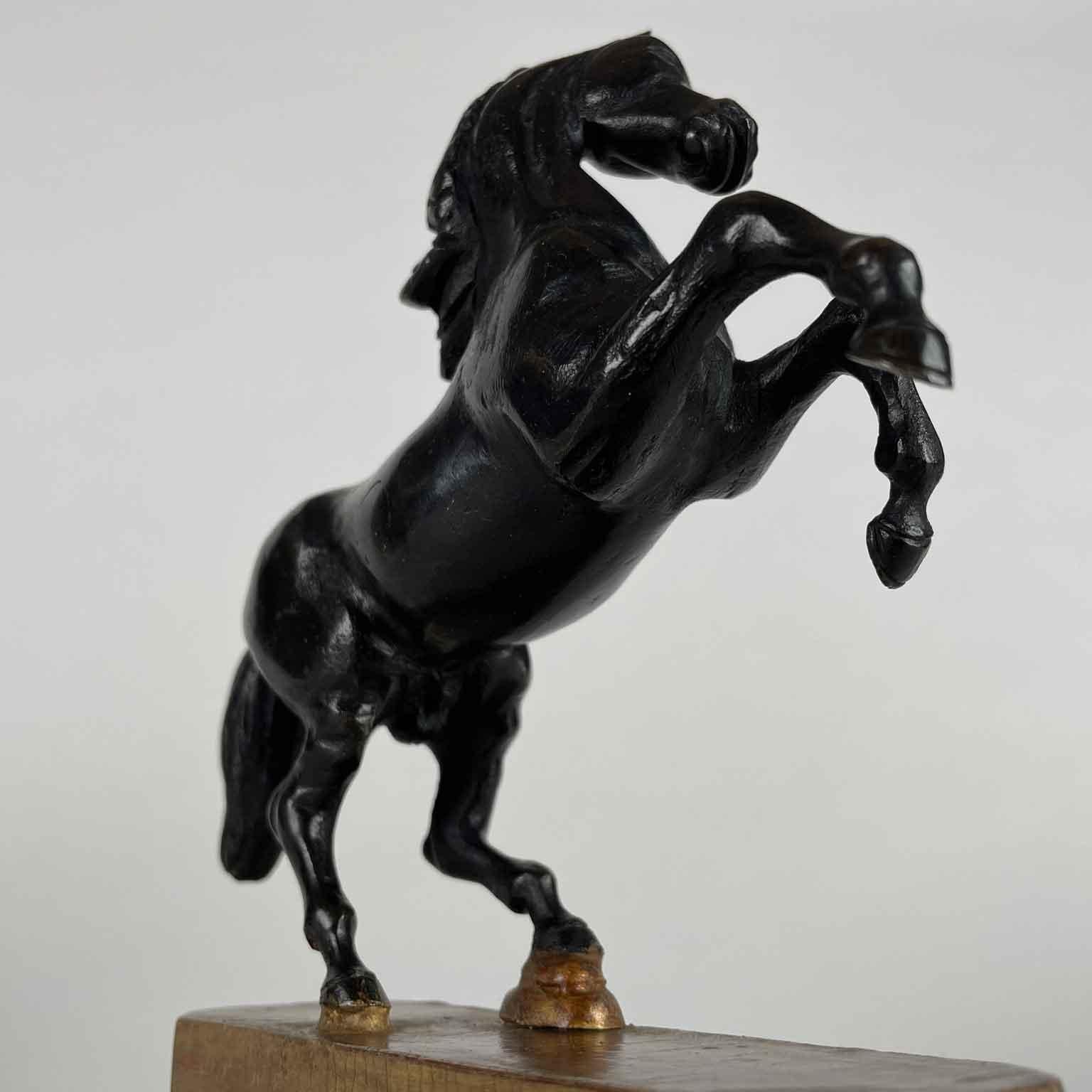 Coppia di Cavalli Inizi 1800 Sculture Italiane Animalier in Bronzo Patina Scura en venta 6
