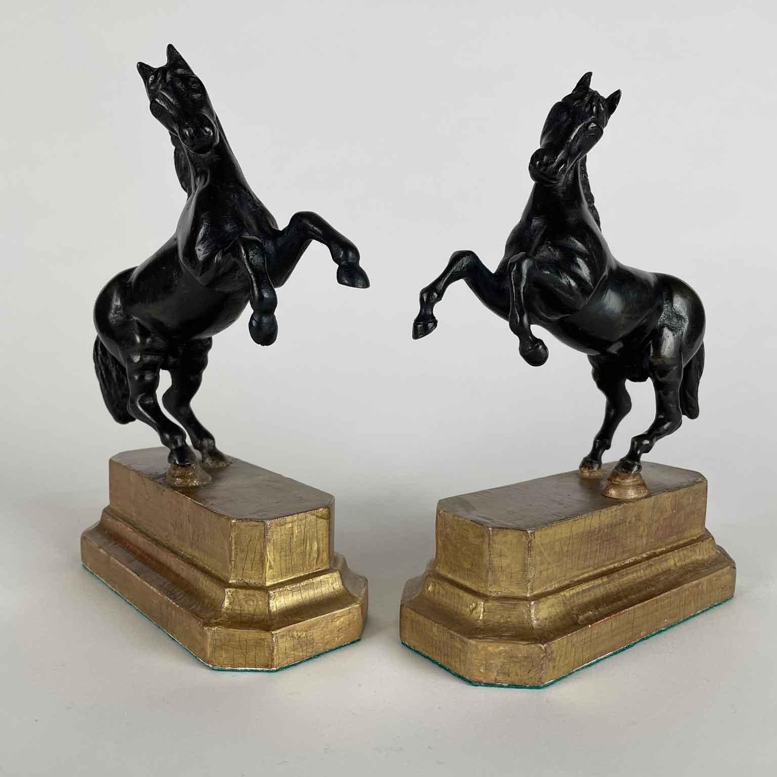Coppia di Cavalli Inizi 1800 Sculture Italiane Animalier in Bronzo Patina Scura en venta 10