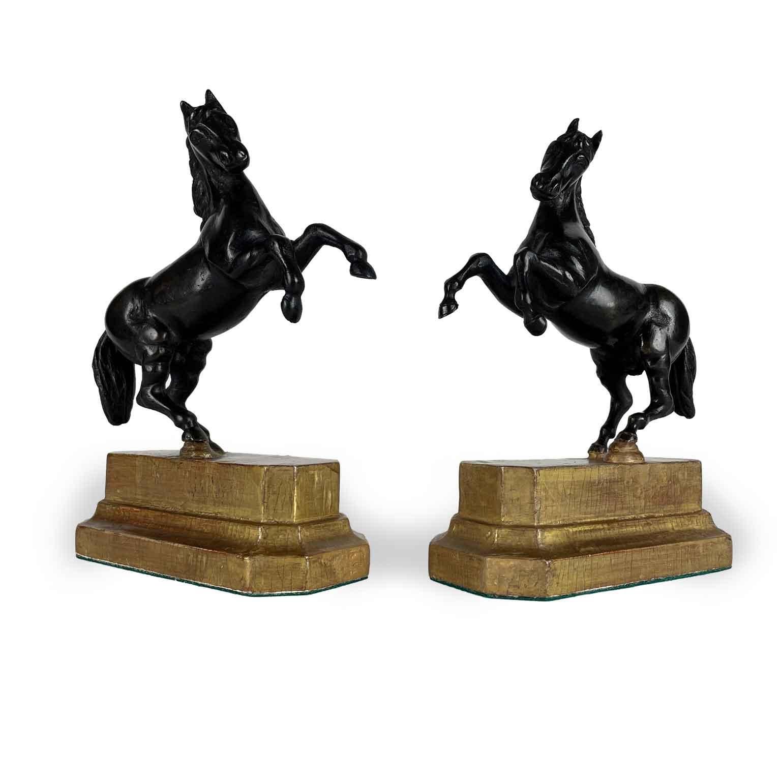 Coppia di Cavalli Inizi 1800 Sculture Italiane Animalier in Bronzo Patina Scura en Bueno estado para la venta en Milano, MI