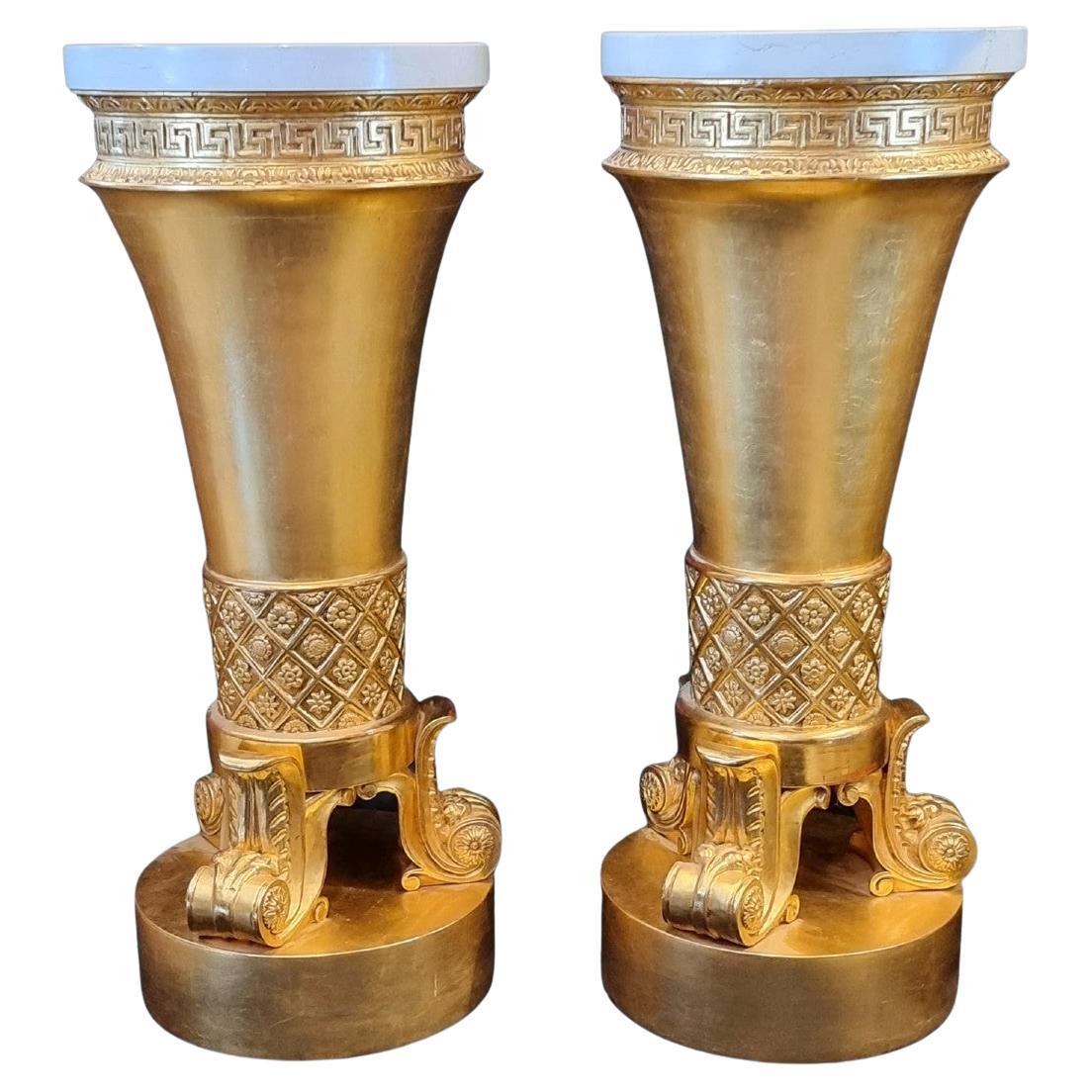 Coppia di colonne dorate in stile Impero – Italia, anni '80 en vente