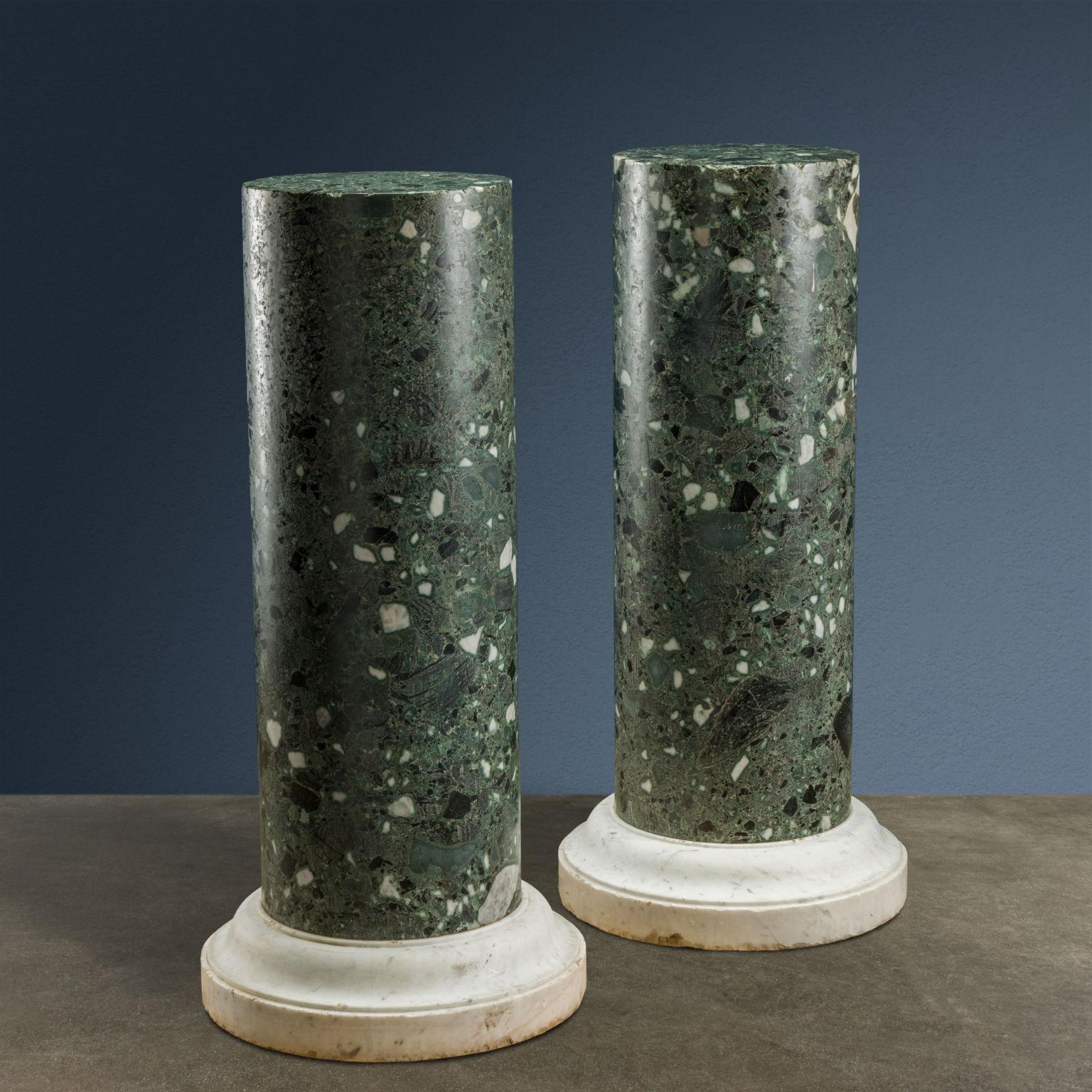 Marble Pair of Bust Columns Italy 19th Century For Sale