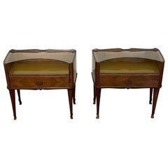 Pair of 1950s nightstands in wood, glass and brass