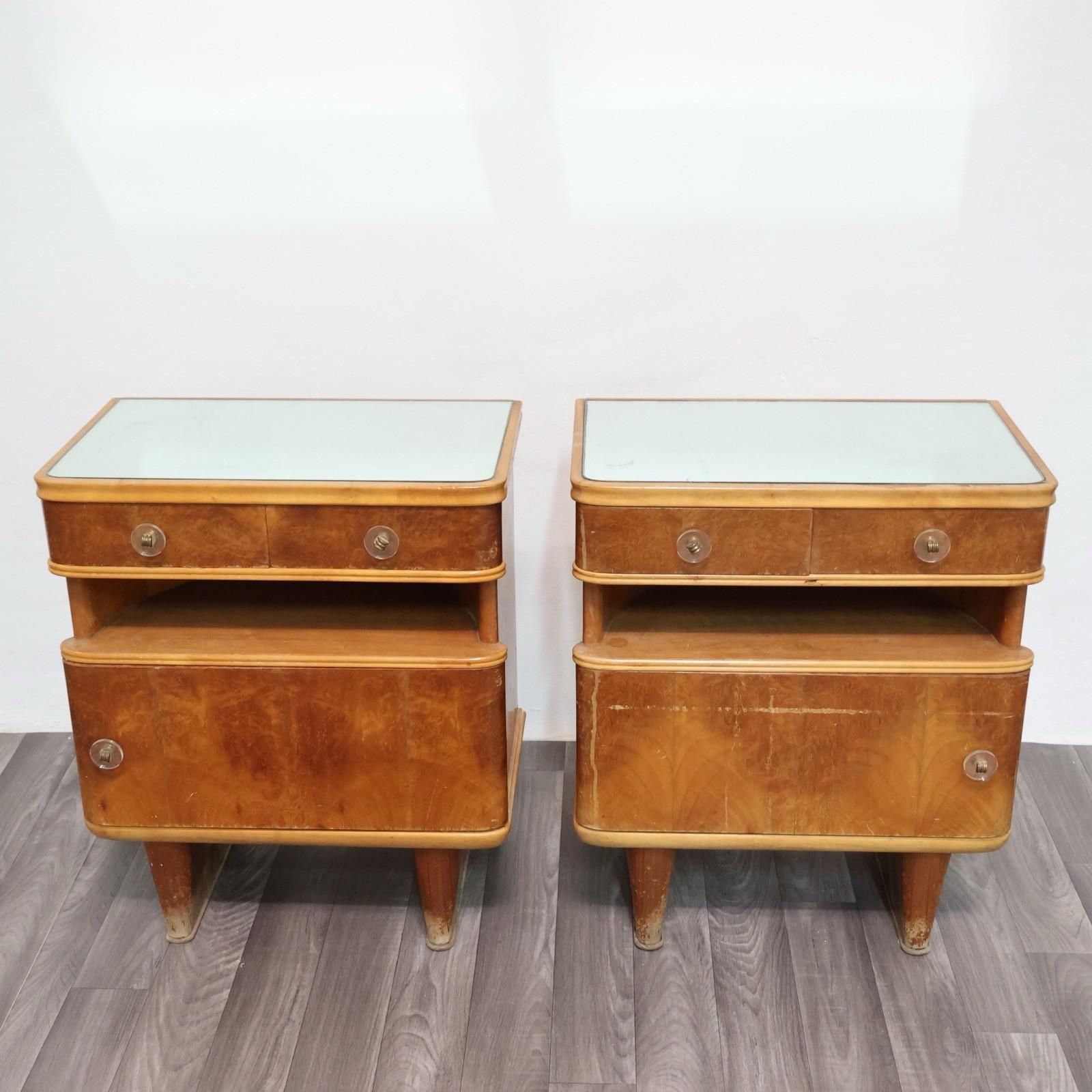 Coppia Di Comodini Art Decò Anni 40 In Legno Design Modernariato Mid-Century en vente 5