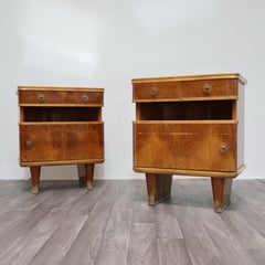 Coppia Di Comodini Art Decò Anni 40 In Legno Design Modernariato Mid-Century