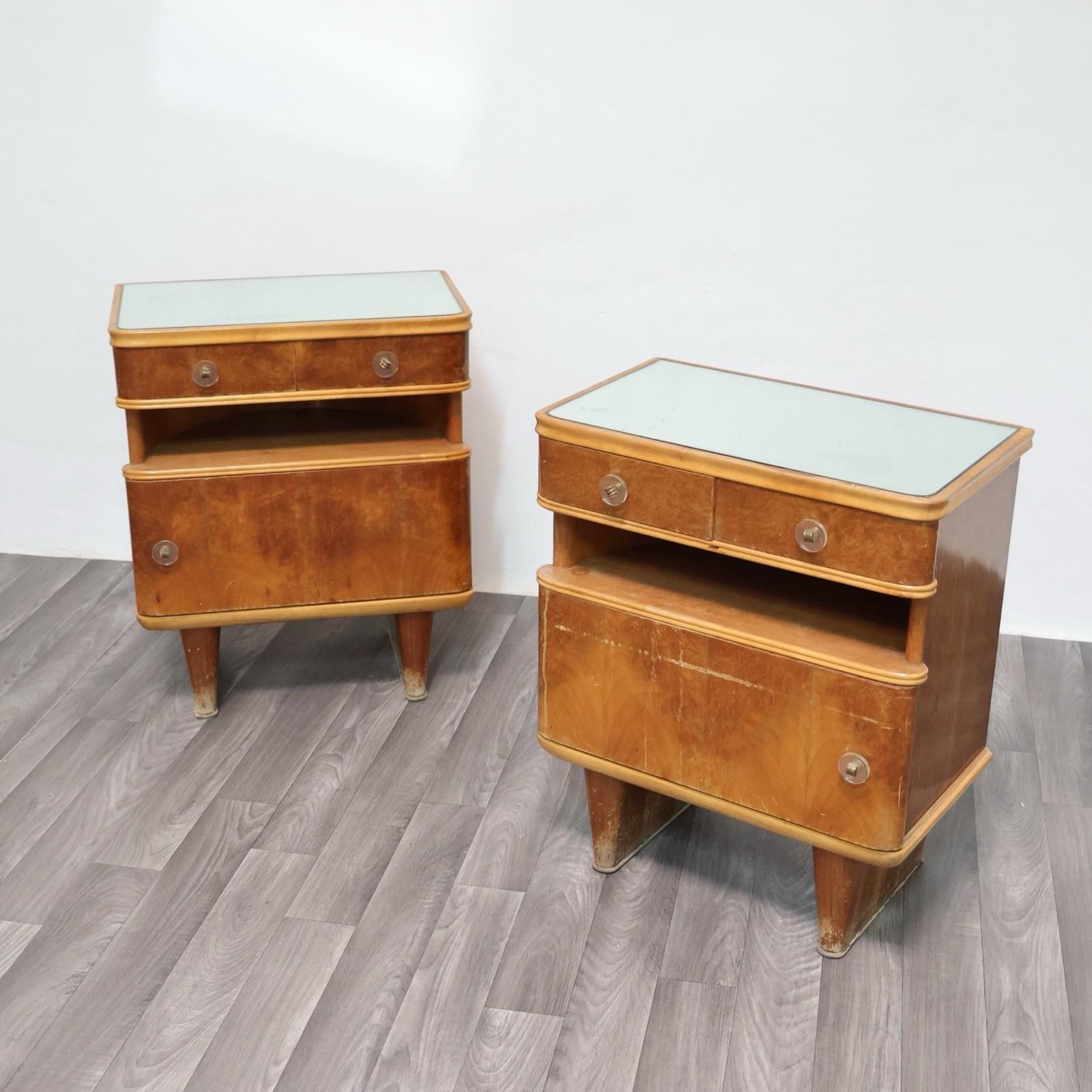 Coppia Di Comodini Art Decò Anni 40 In Legno Design Modernariato Mid-Century Bon état - En vente à Taranto, IT