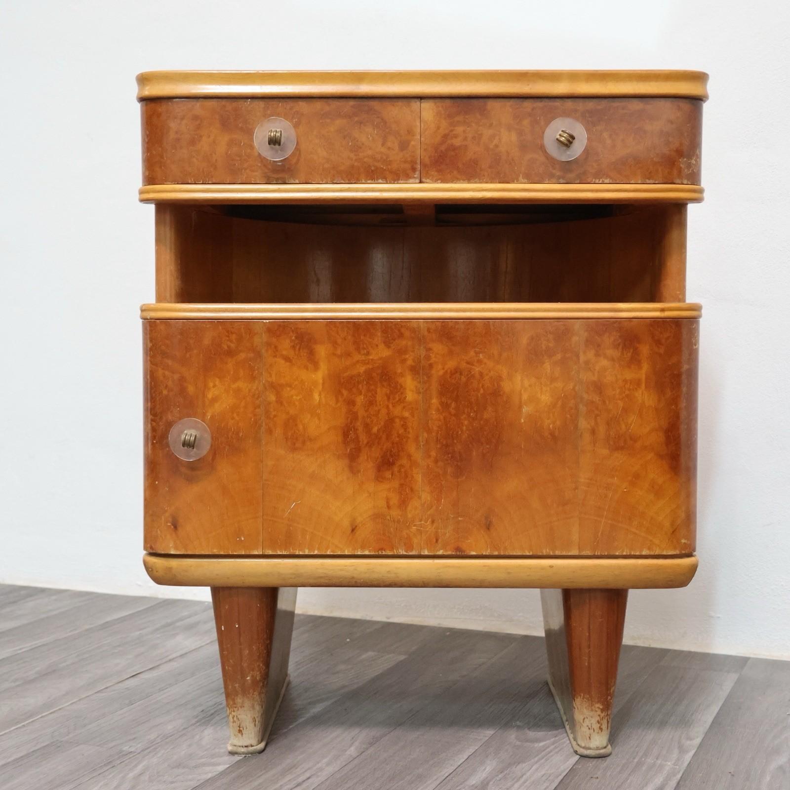 Laiton Coppia Di Comodini Art Decò Anni 40 In Legno Design Modernariato Mid-Century en vente