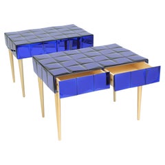 Paire de tables de chevet centrales  "ÉTOILES BLEUES  par Roberto Giulio Rida 