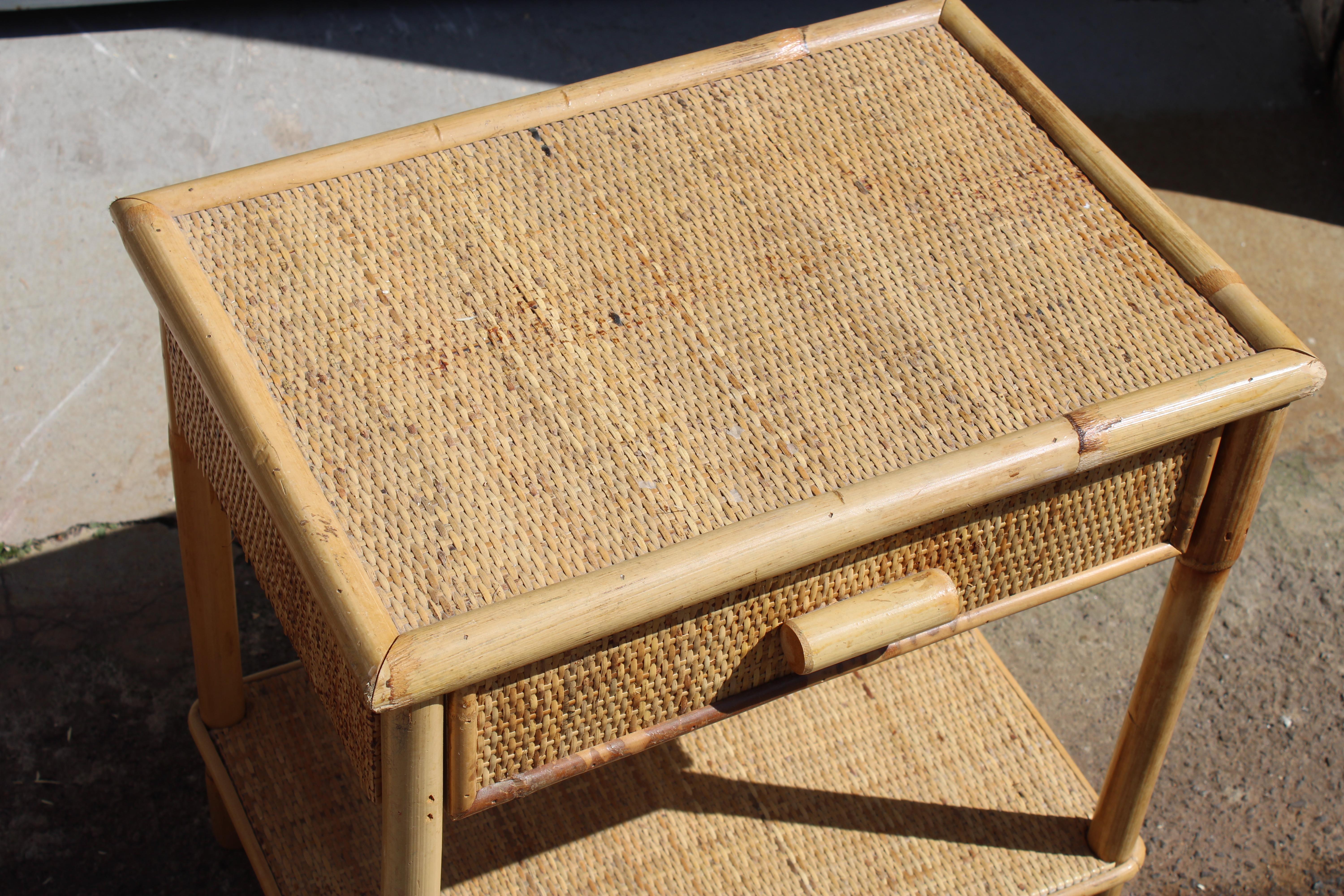 Pair of 1950 bamboo nightstands with drawers and shelves Italian In Good Condition For Sale In Palermo, Sicily