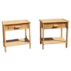 Pair of 1950 bamboo nightstands with drawers and shelves Italian