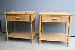 Pair of Italian Bamboo Nightstands 1960s with c trim and shelf