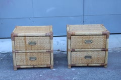 Pair of Bedside tables in bamboo wicker Italy 1970 Tommaso barbi