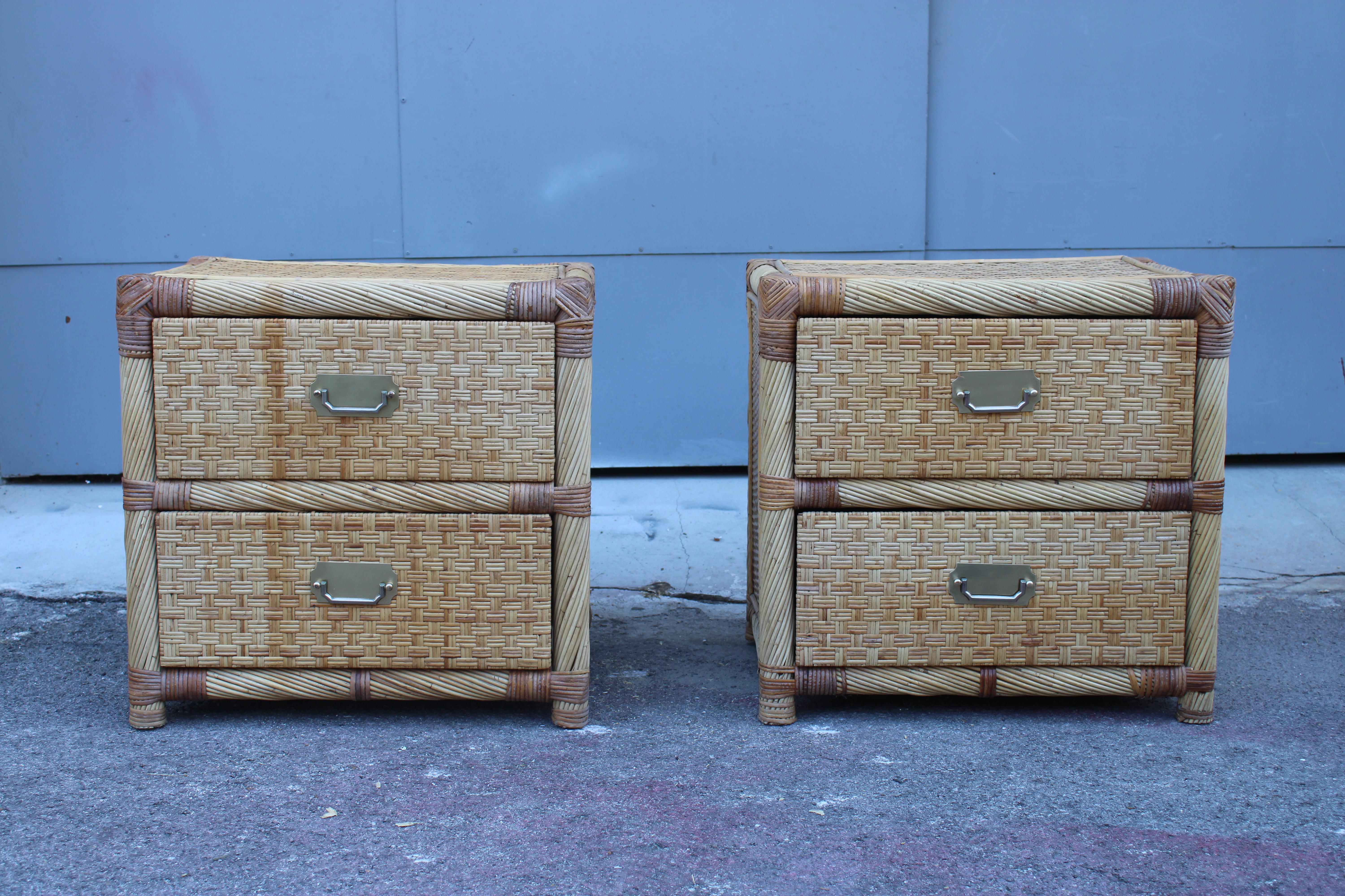 Mid-Century Modern Coppia di Comodini in Midollino di bambù Italia 1970 Tommaso barbi en vente