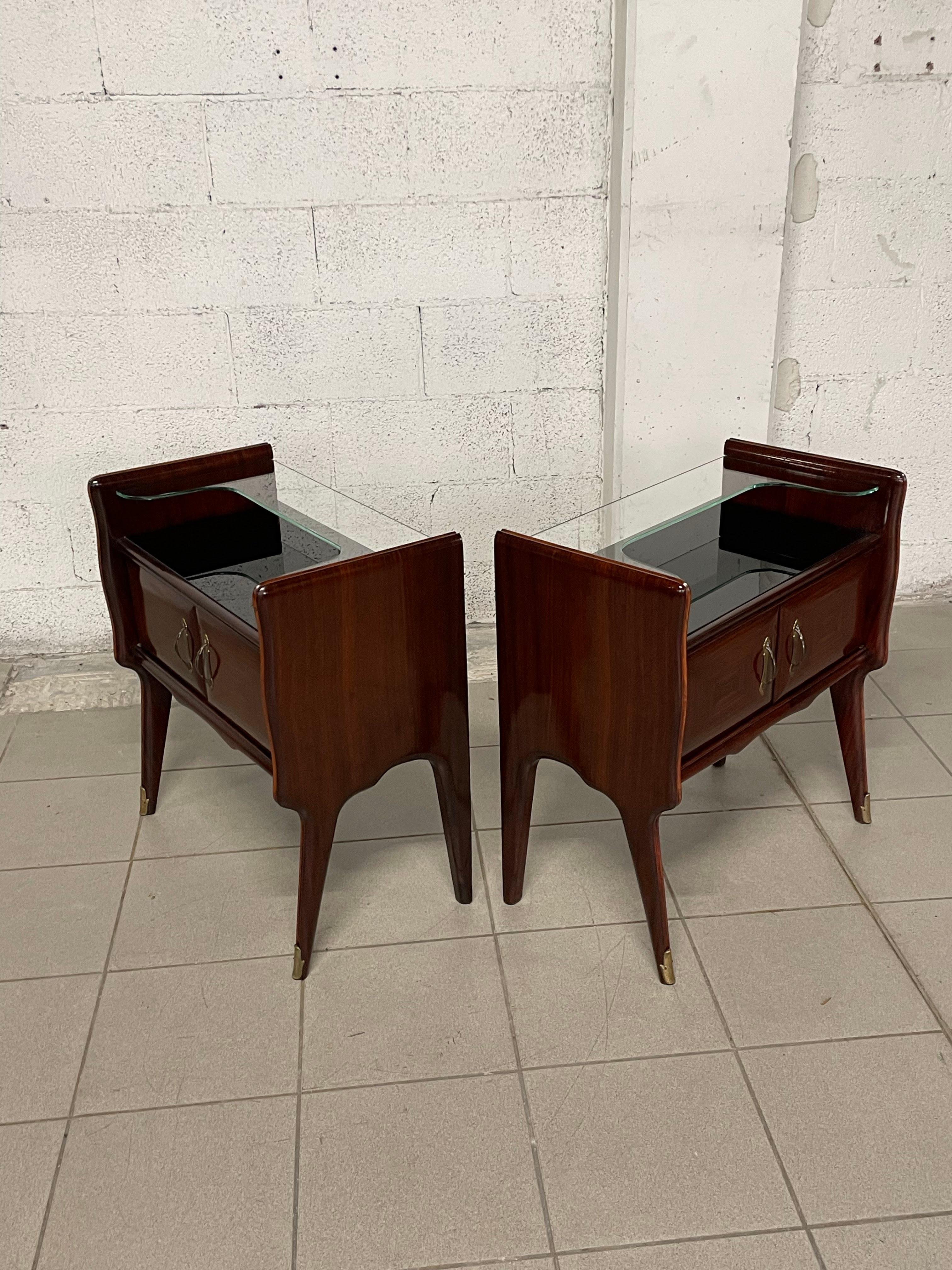 Pair of mahogany and glass bedside tables from the 1950s 6