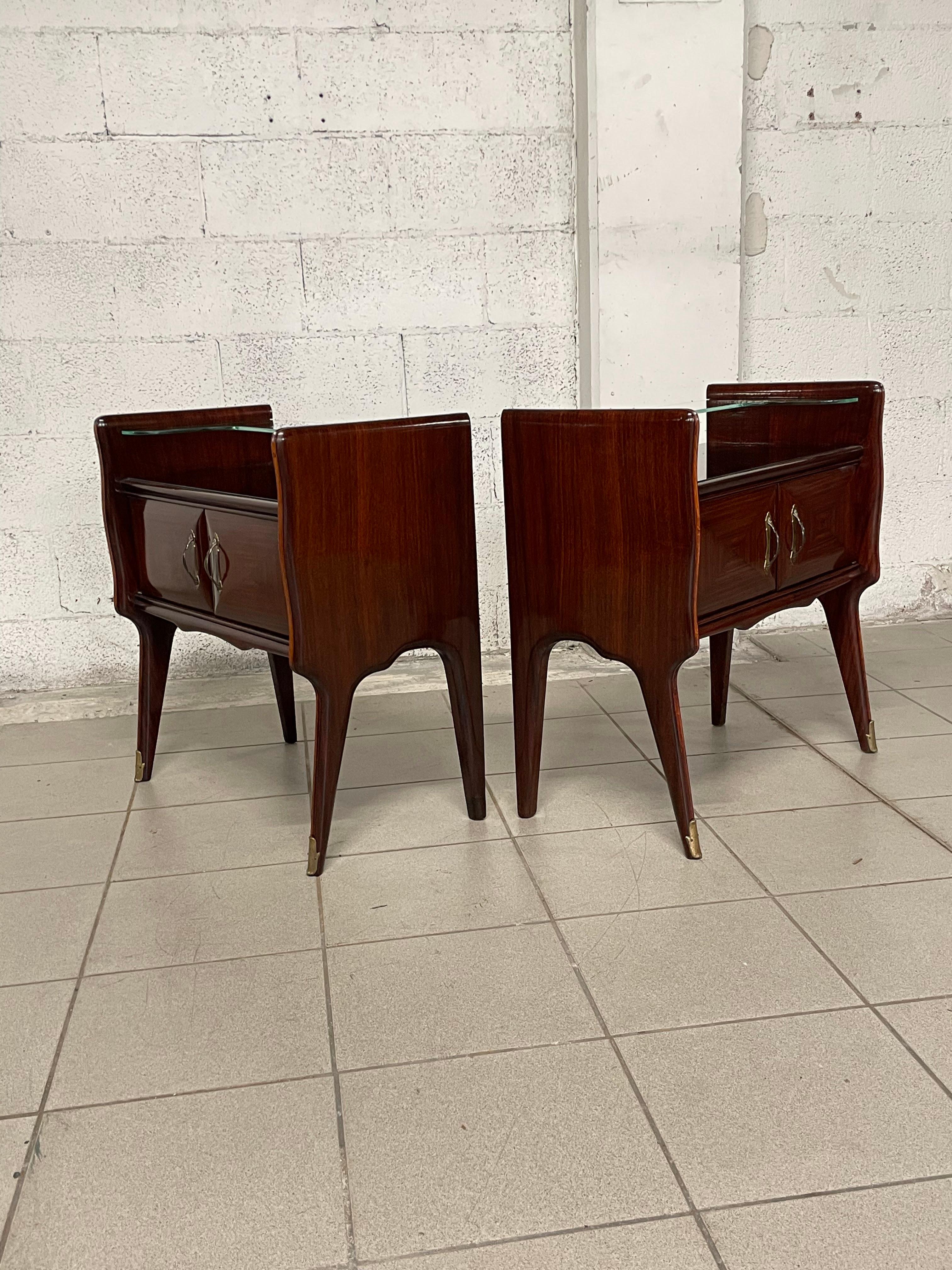 Pair of mahogany and glass bedside tables from the 1950s 7