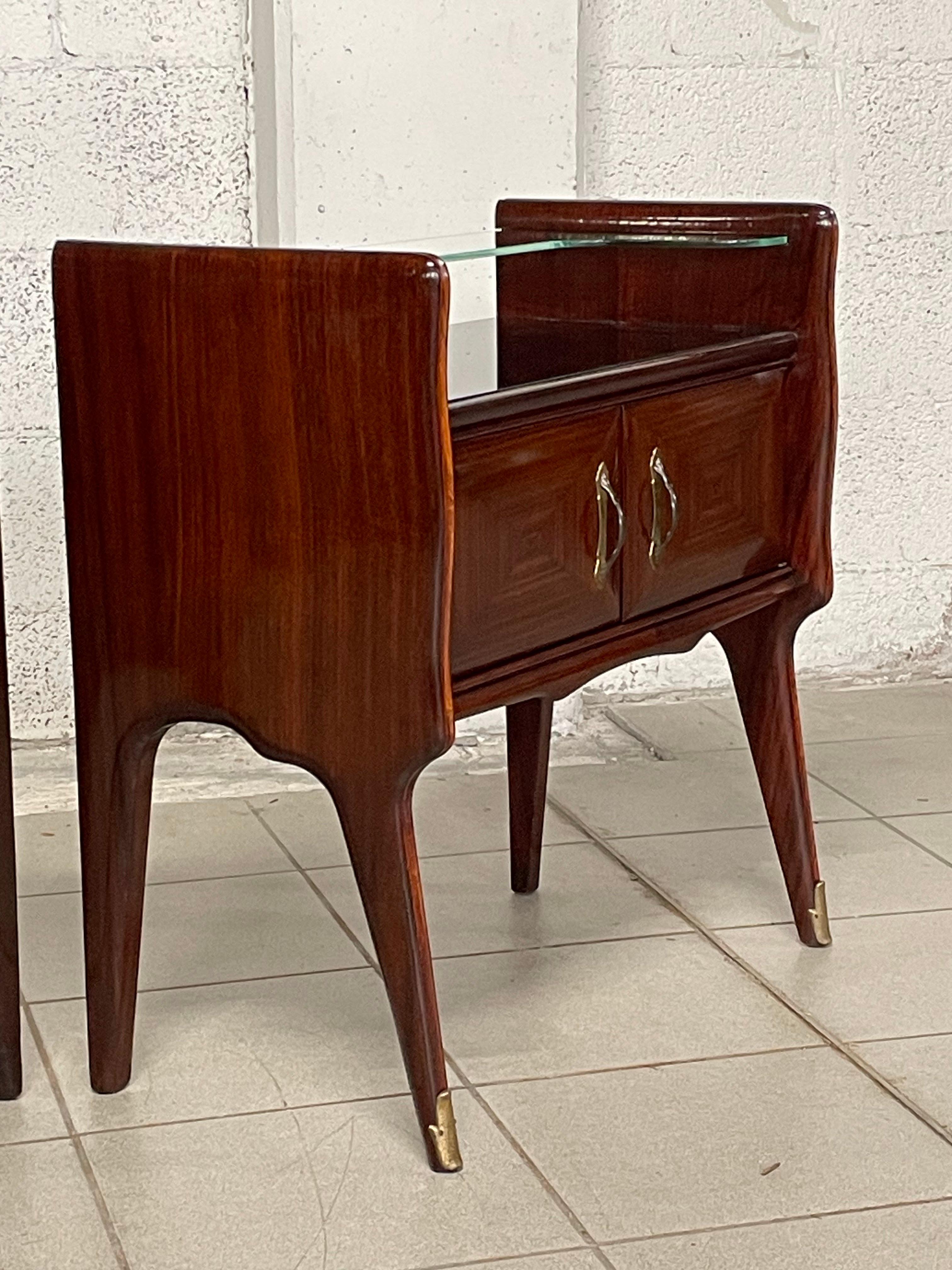 Pair of mahogany and glass bedside tables from the 1950s 8