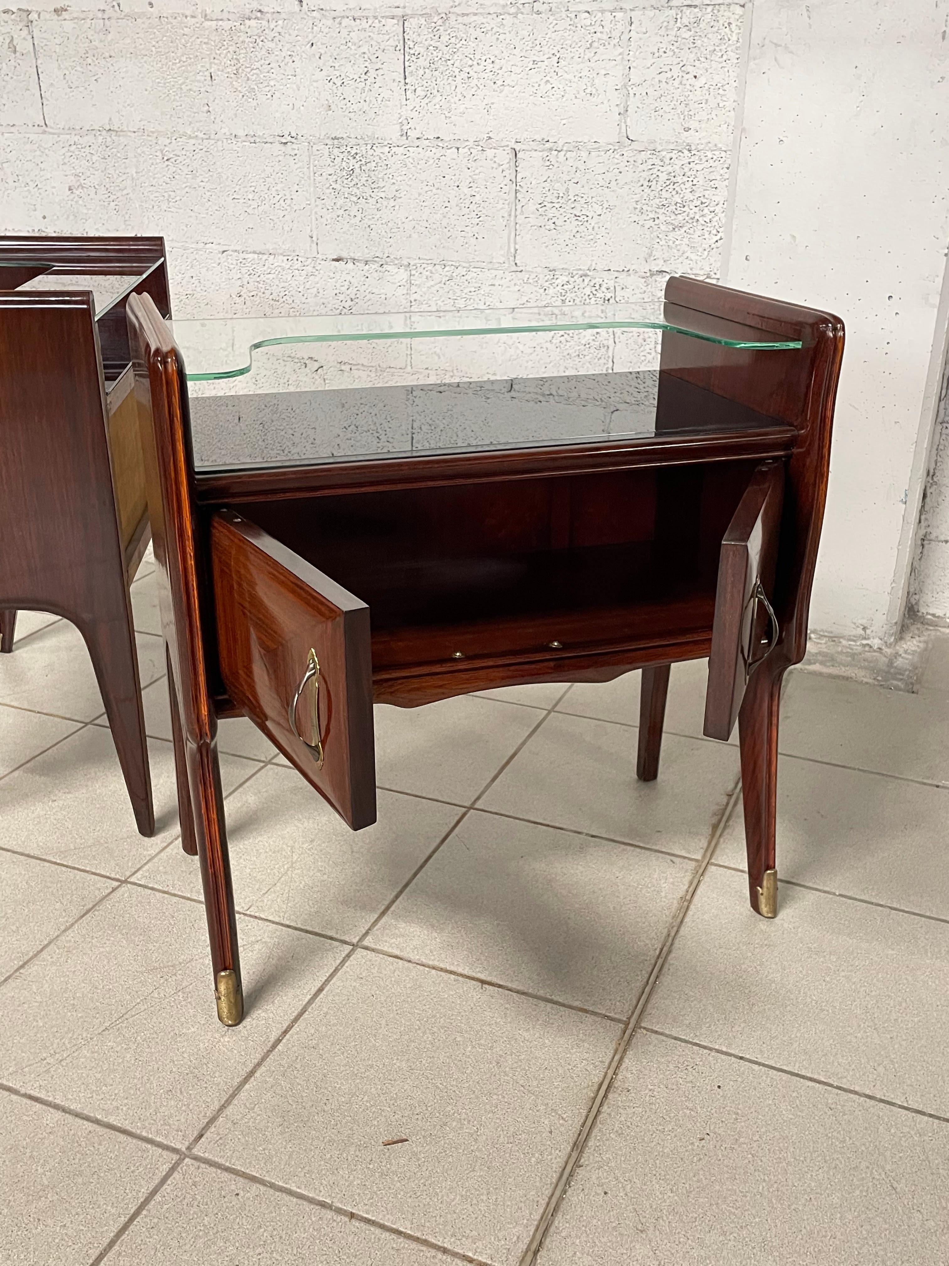Pair of mahogany and glass bedside tables from the 1950s 12
