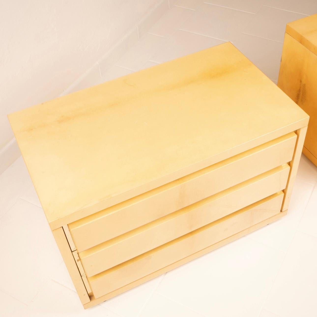 Pair of bedside tables in parchment by Aldo Tura for Tura Milano For Sale 4