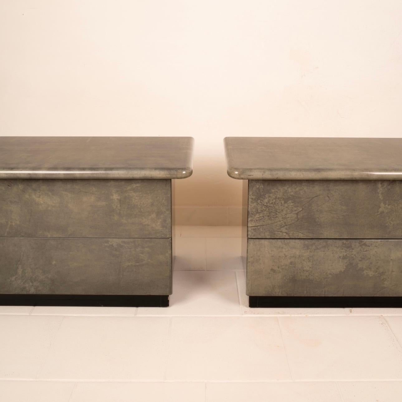 Pair of Bedside tables in parchment by Aldo Tura for Tura Milano For Sale 5
