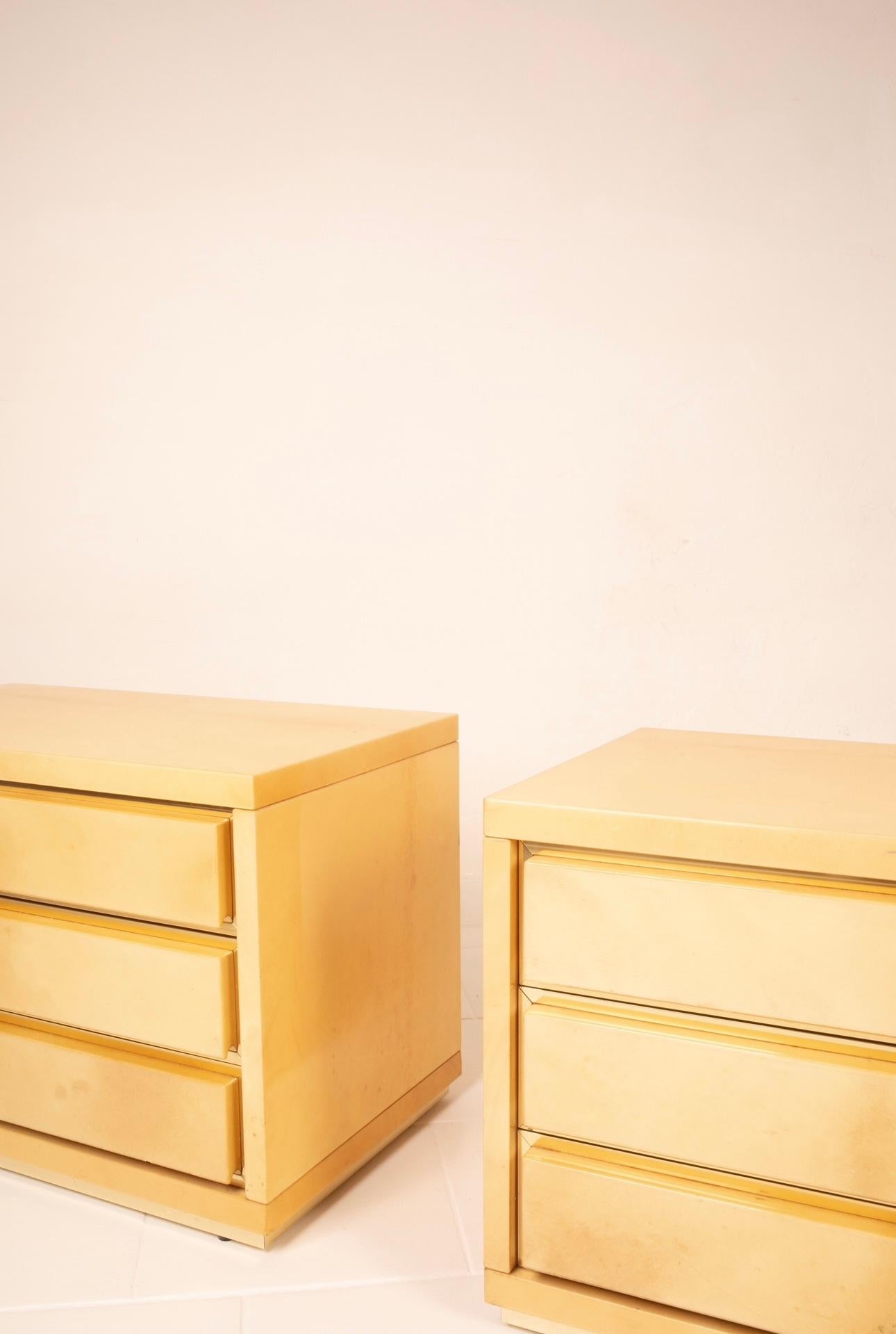Pair of bedside tables in parchment by Aldo Tura for Tura Milano For Sale 9