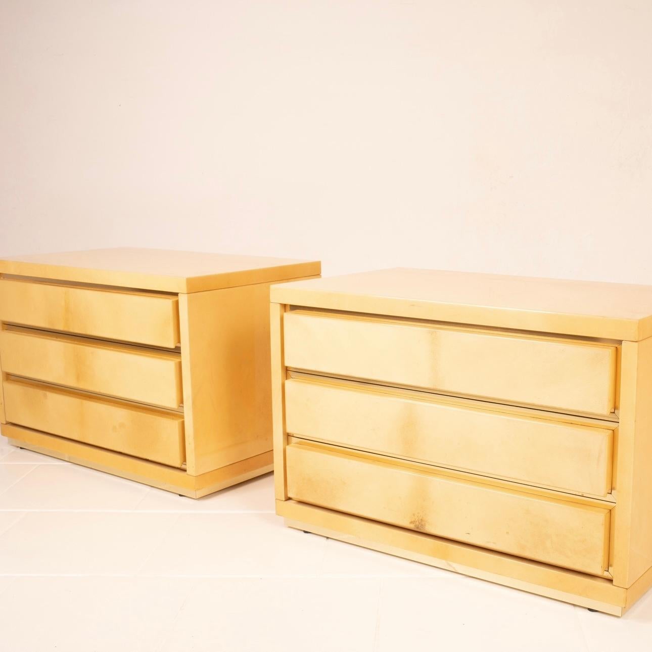 Pair of bedside tables in parchment by Aldo Tura for Tura Milano For Sale 10