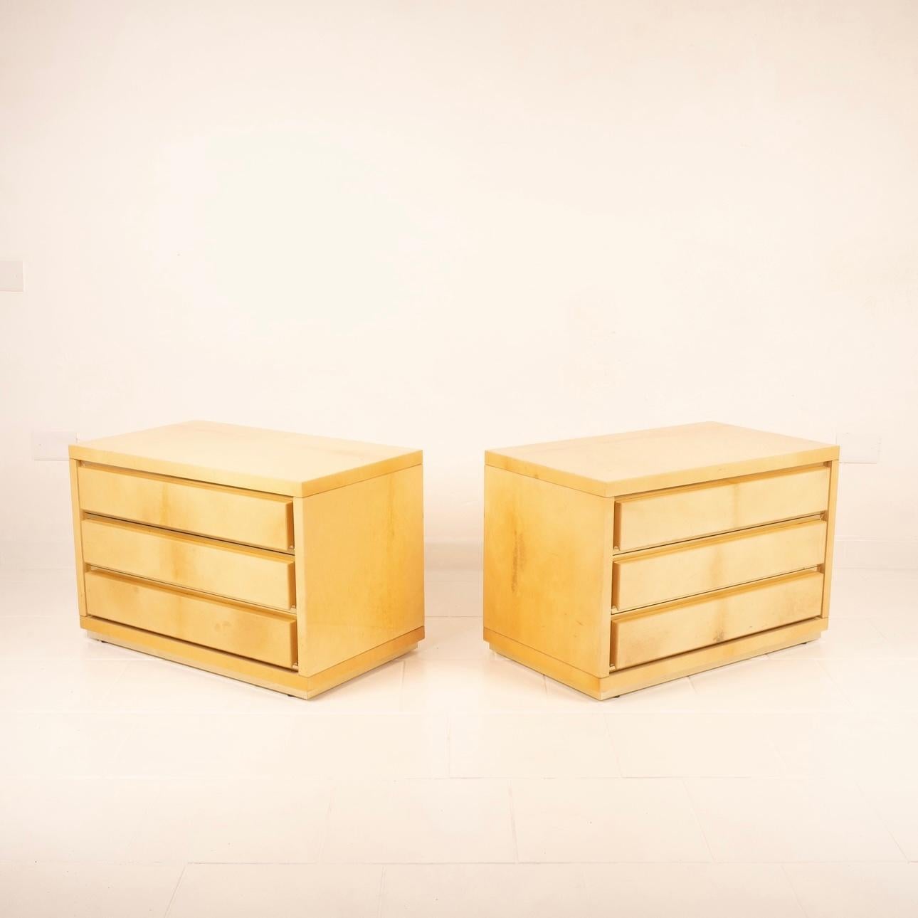 Pair of bedside tables in parchment by Aldo Tura for Tura Milano For Sale 12