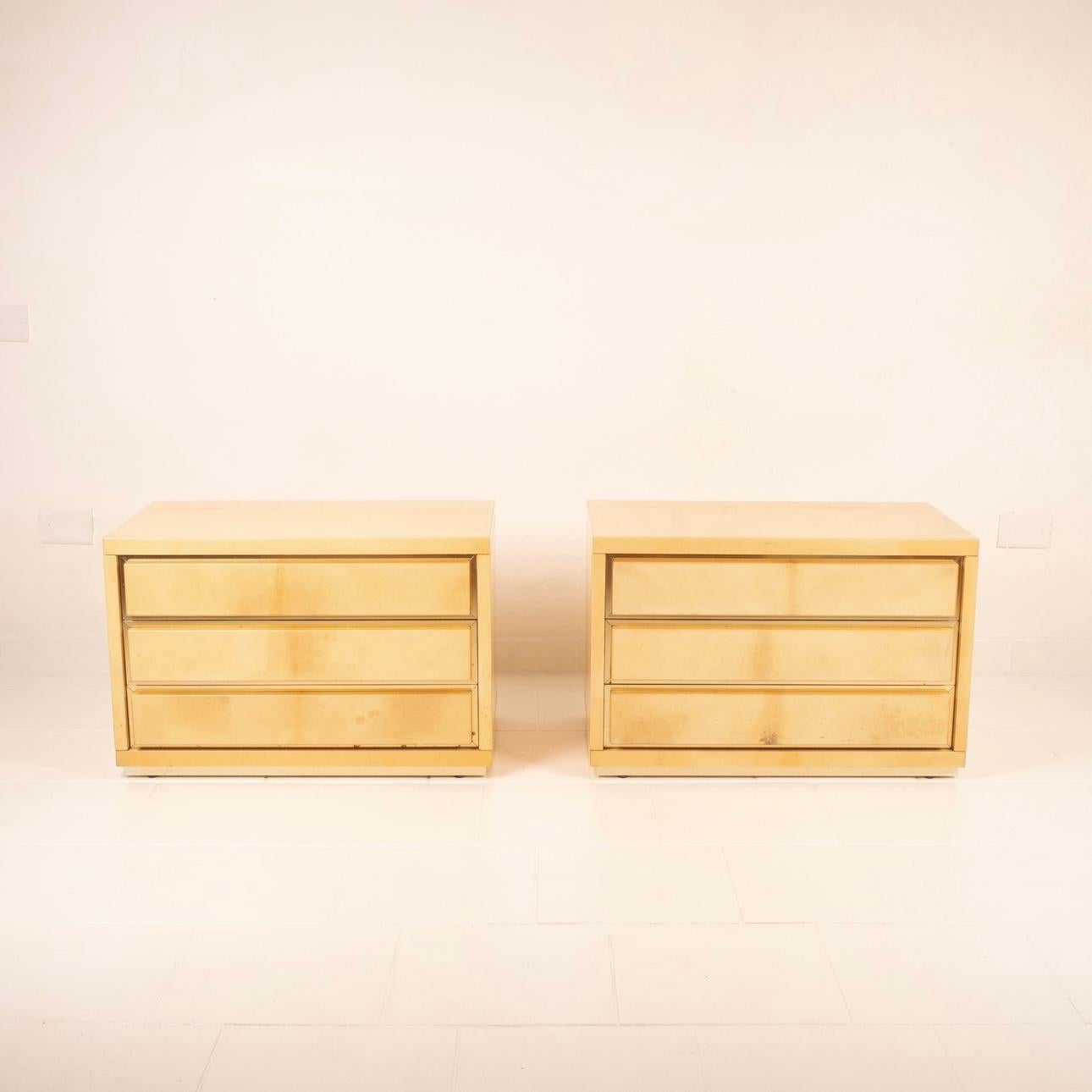 Pair of bedside tables in parchment by Aldo Tura for Tura Milano For Sale 13