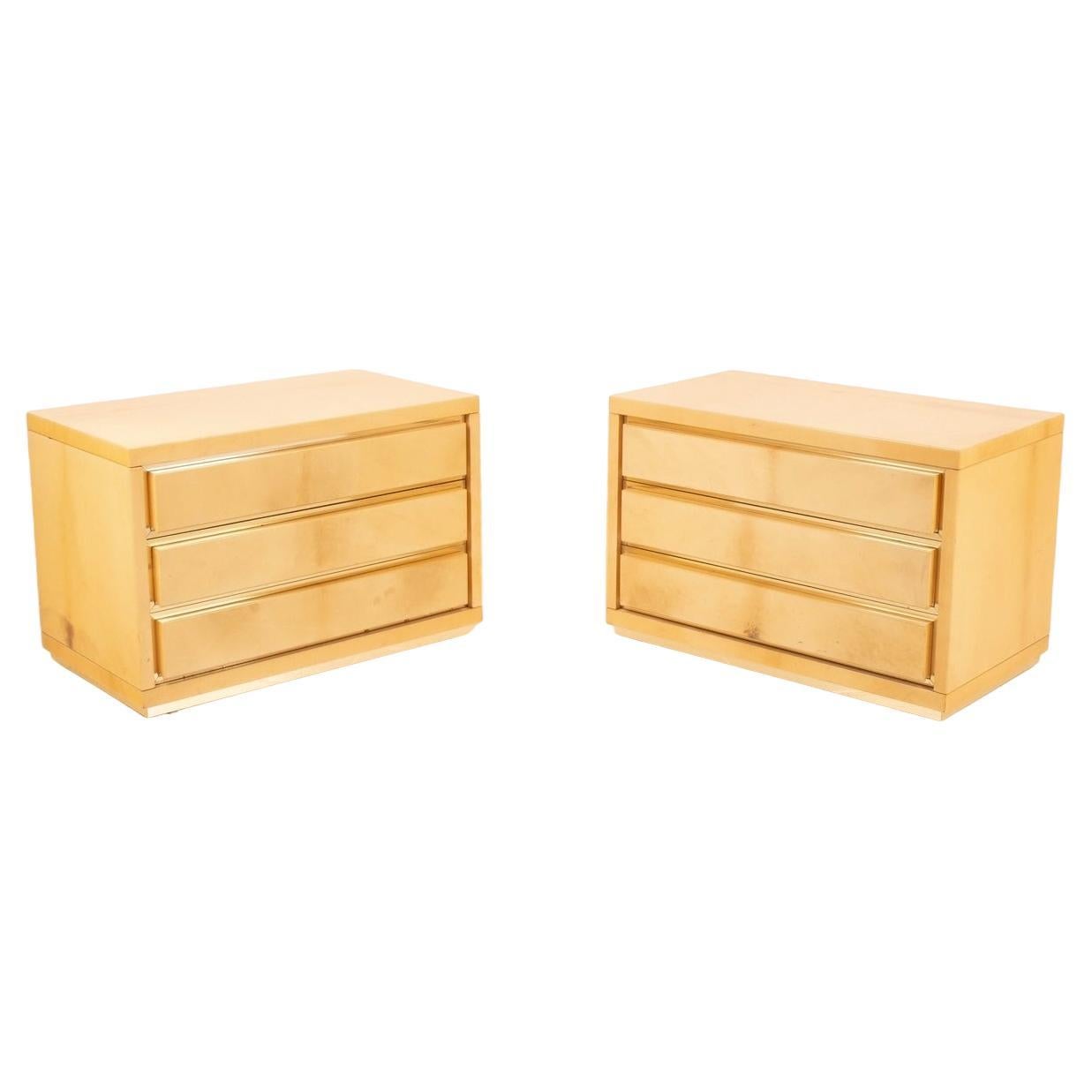 Pair of bedside tables in parchment by Aldo Tura for Tura Milano For Sale