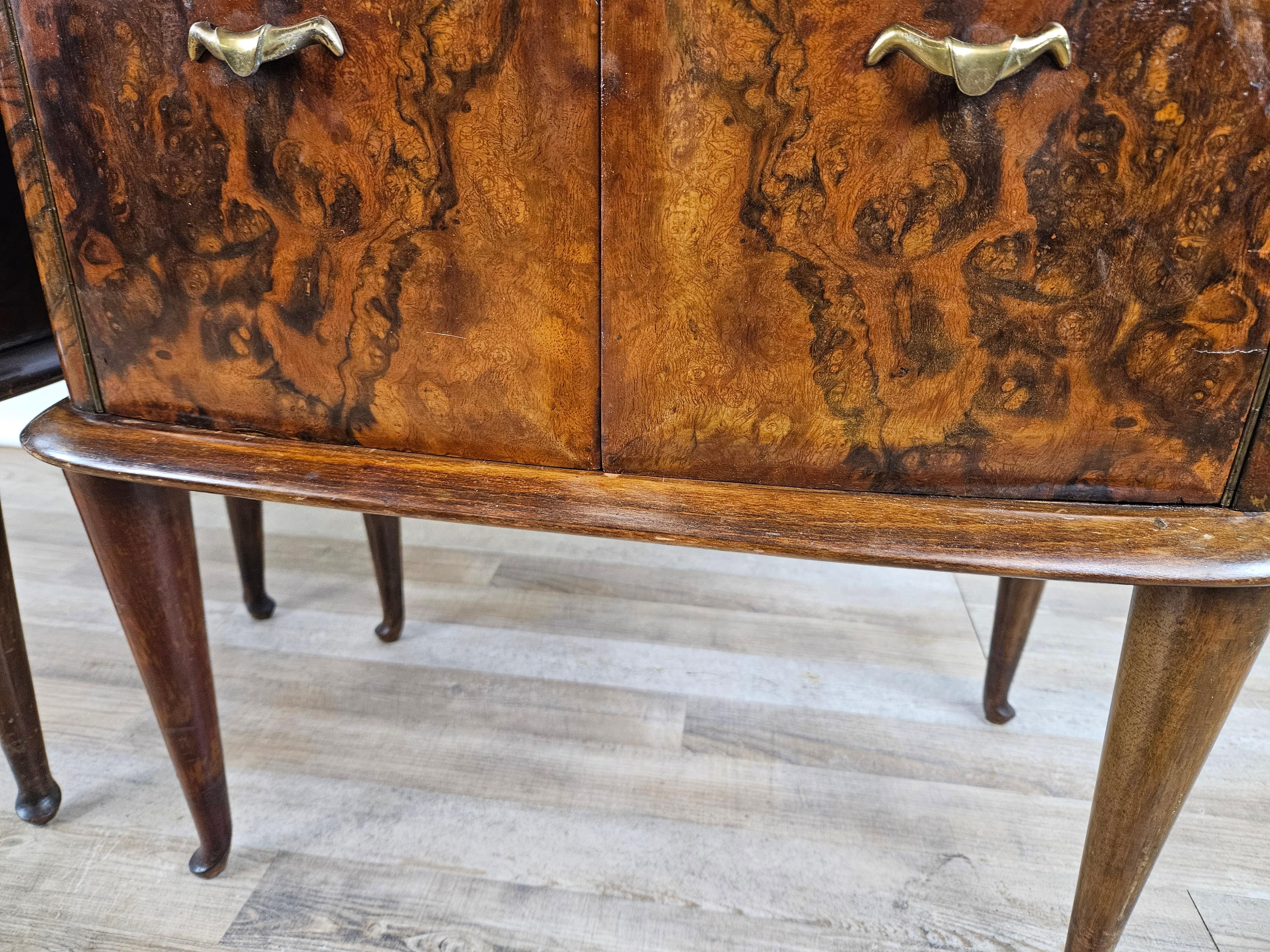 Pair of walnut burl bedside tables with Mid Century glass top For Sale 8