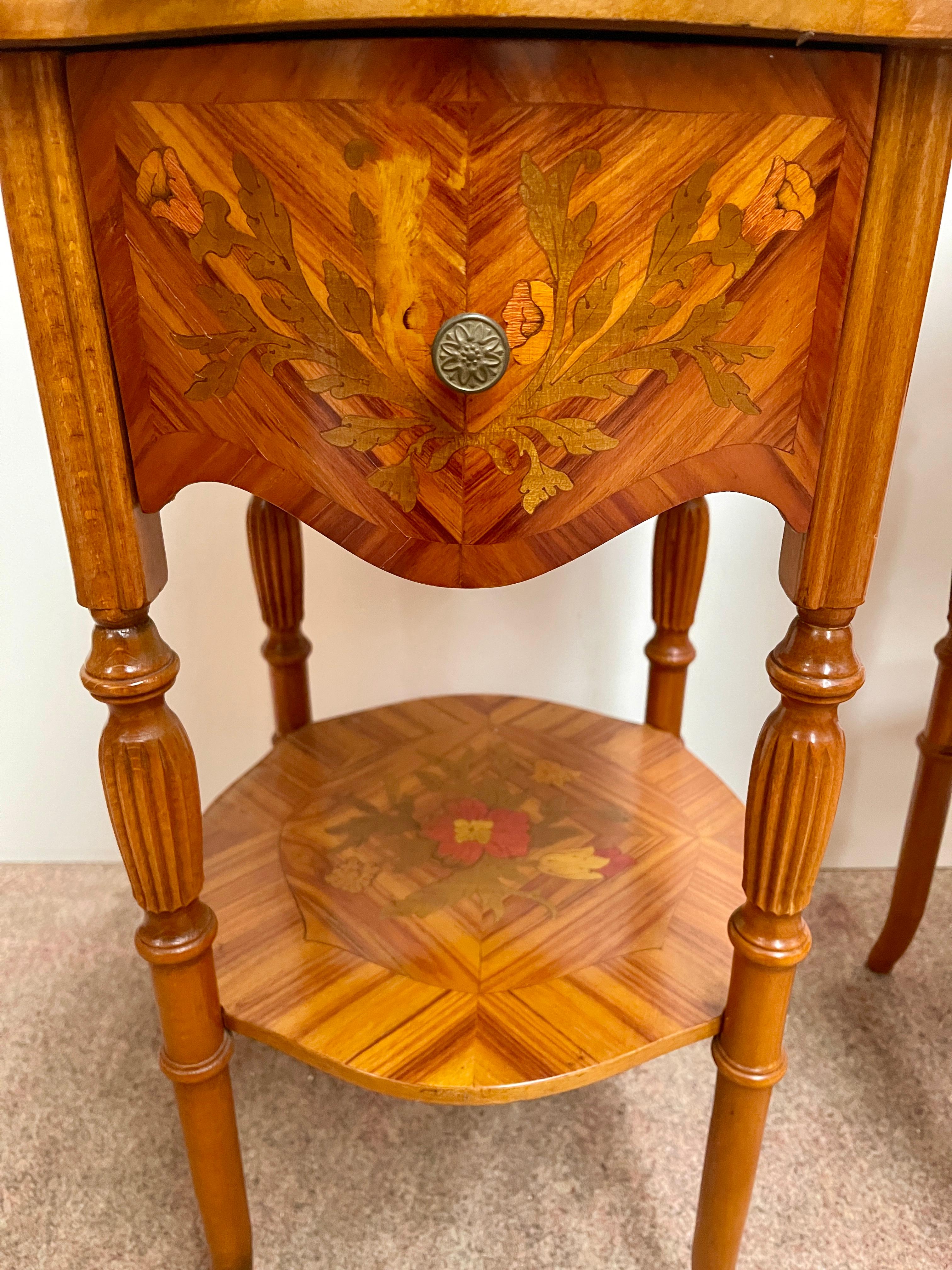 Pair of Italian bedside tables in inlaid wood napoleon III style 1970s For Sale 4