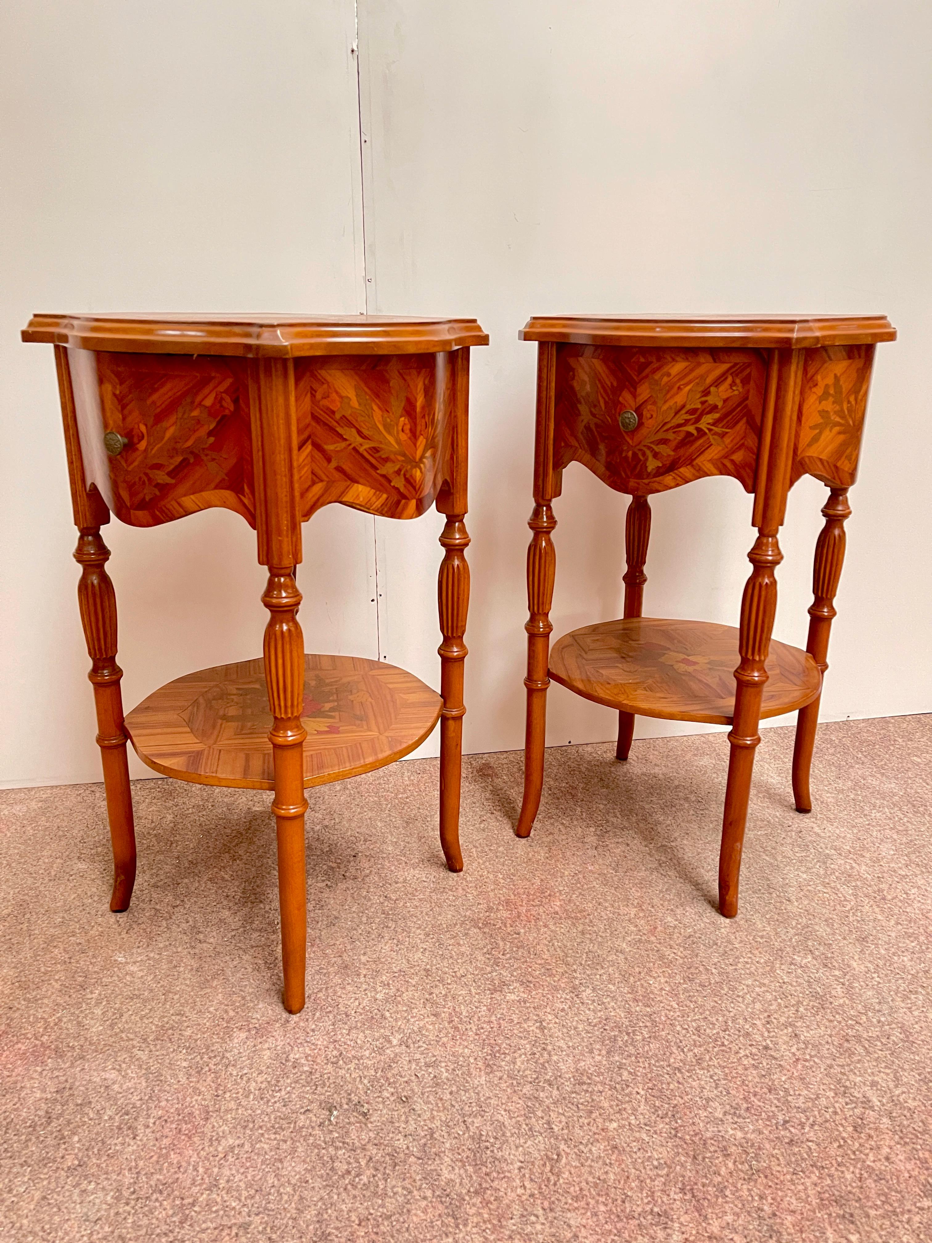 Pair of Italian bedside tables in inlaid wood napoleon III style 1970s For Sale 5