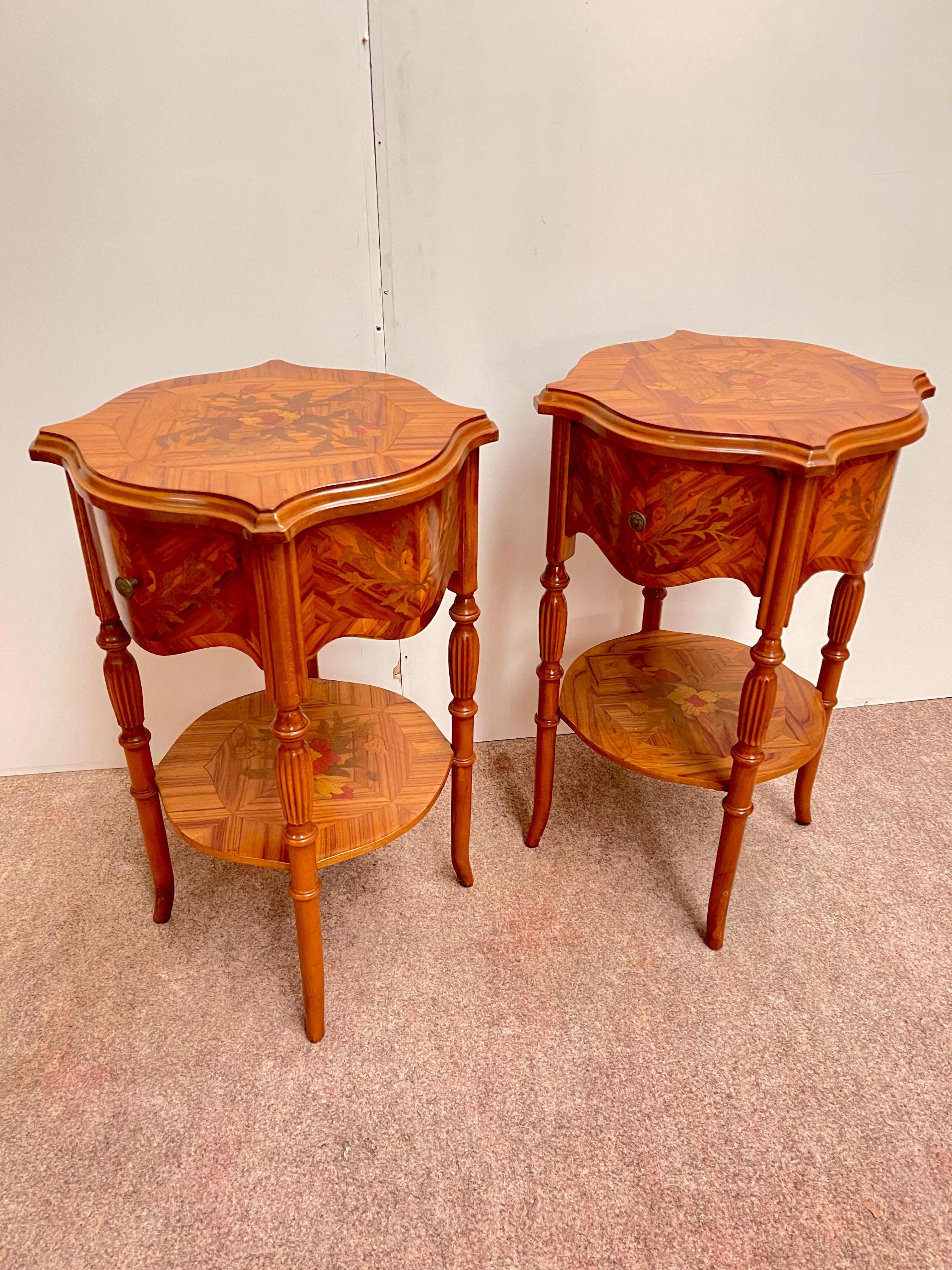 Pair of Italian bedside tables in inlaid wood napoleon III style 1970s For Sale 6