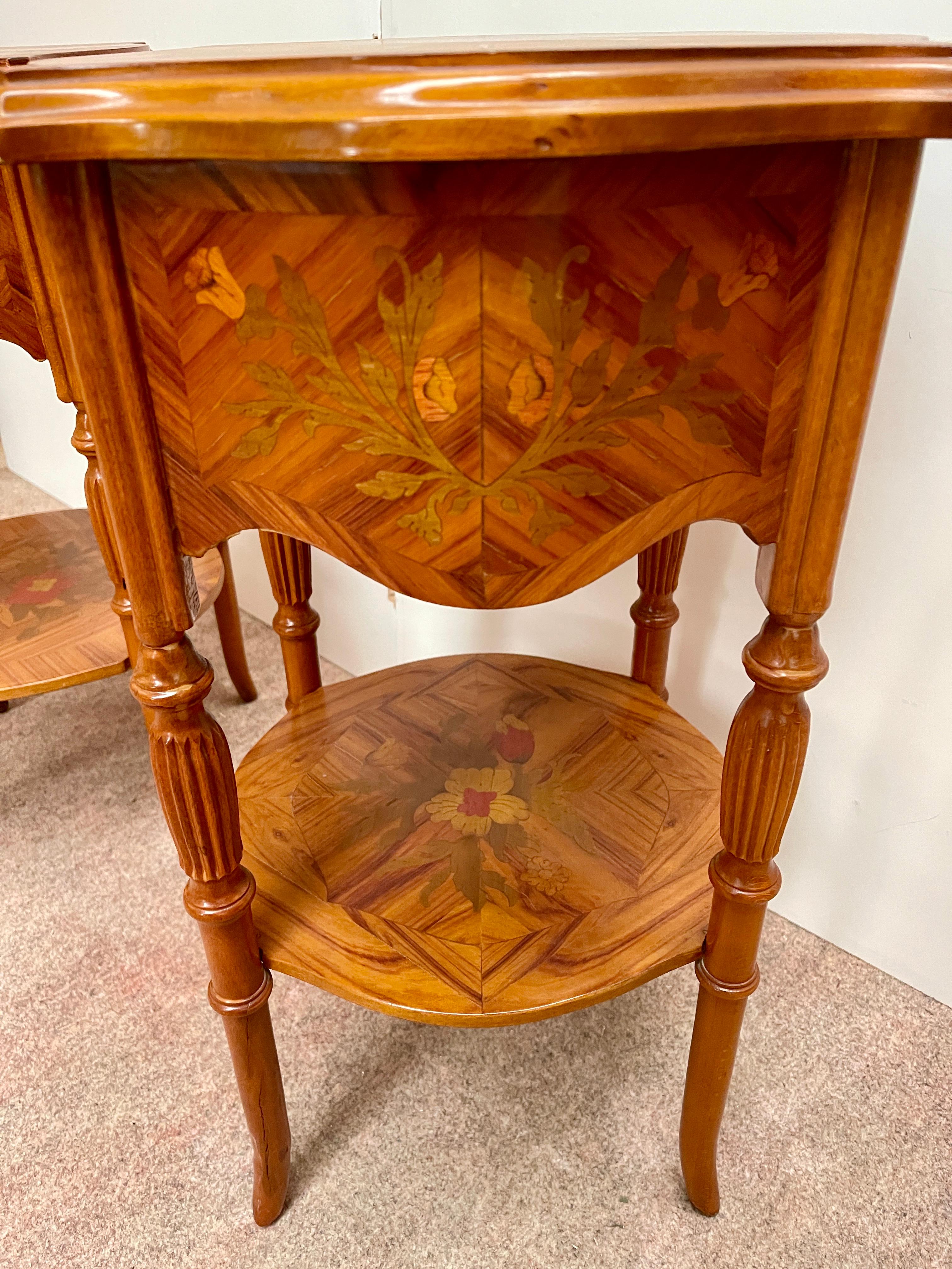Pair of Italian bedside tables in inlaid wood napoleon III style 1970s For Sale 7