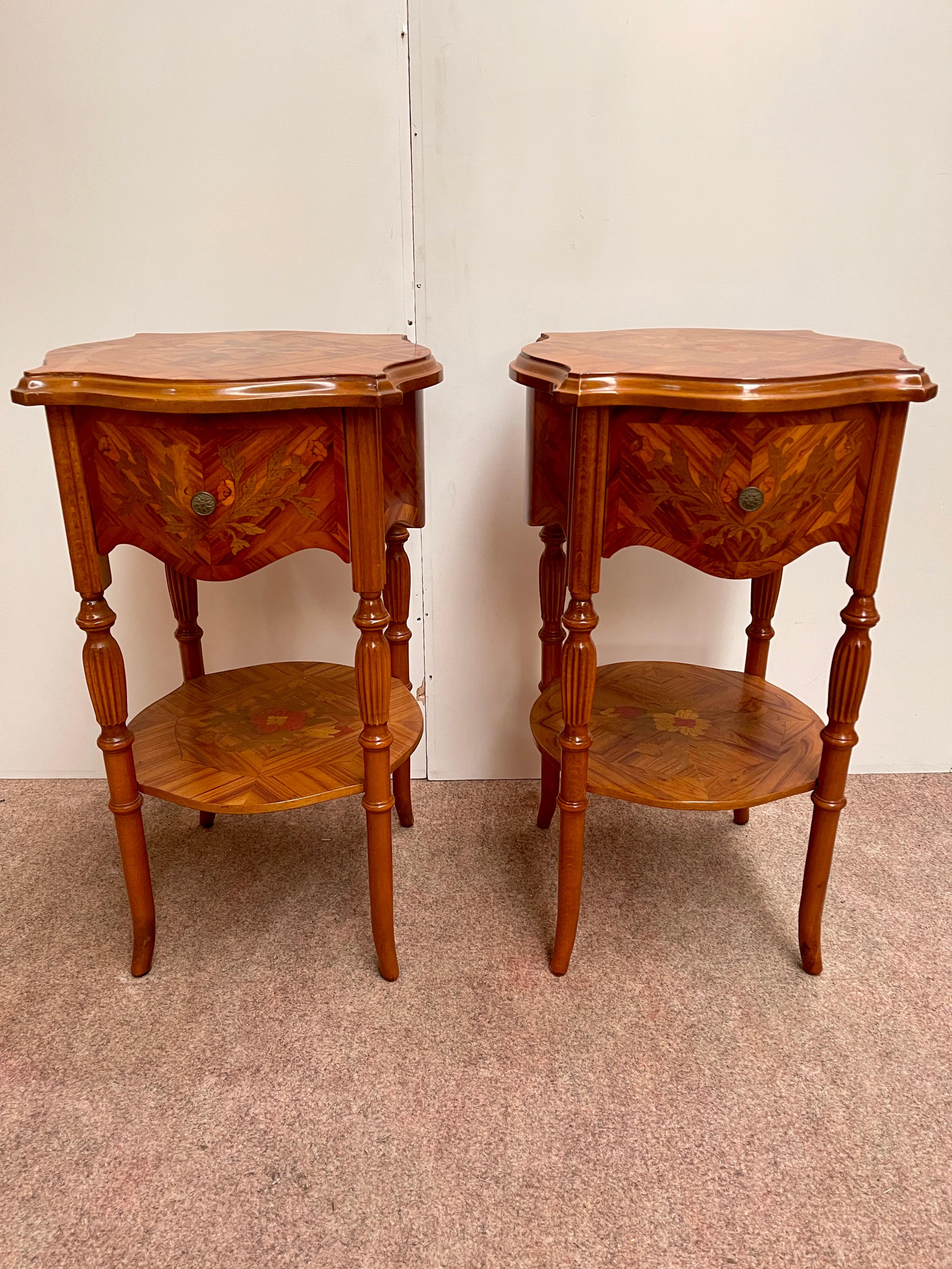 Napoleon III Pair of Italian bedside tables in inlaid wood napoleon III style 1970s For Sale