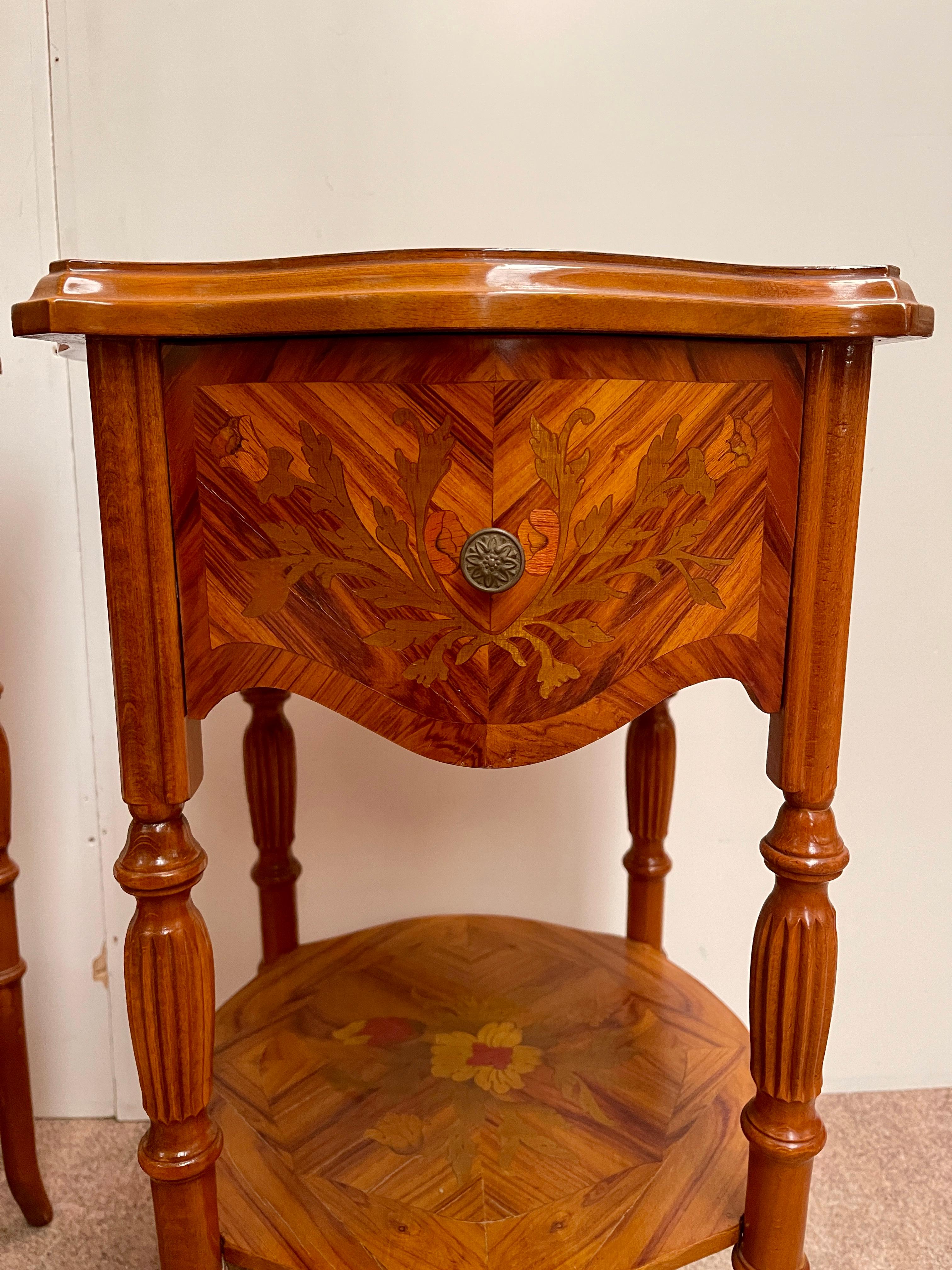 Inlay Pair of Italian bedside tables in inlaid wood napoleon III style 1970s For Sale