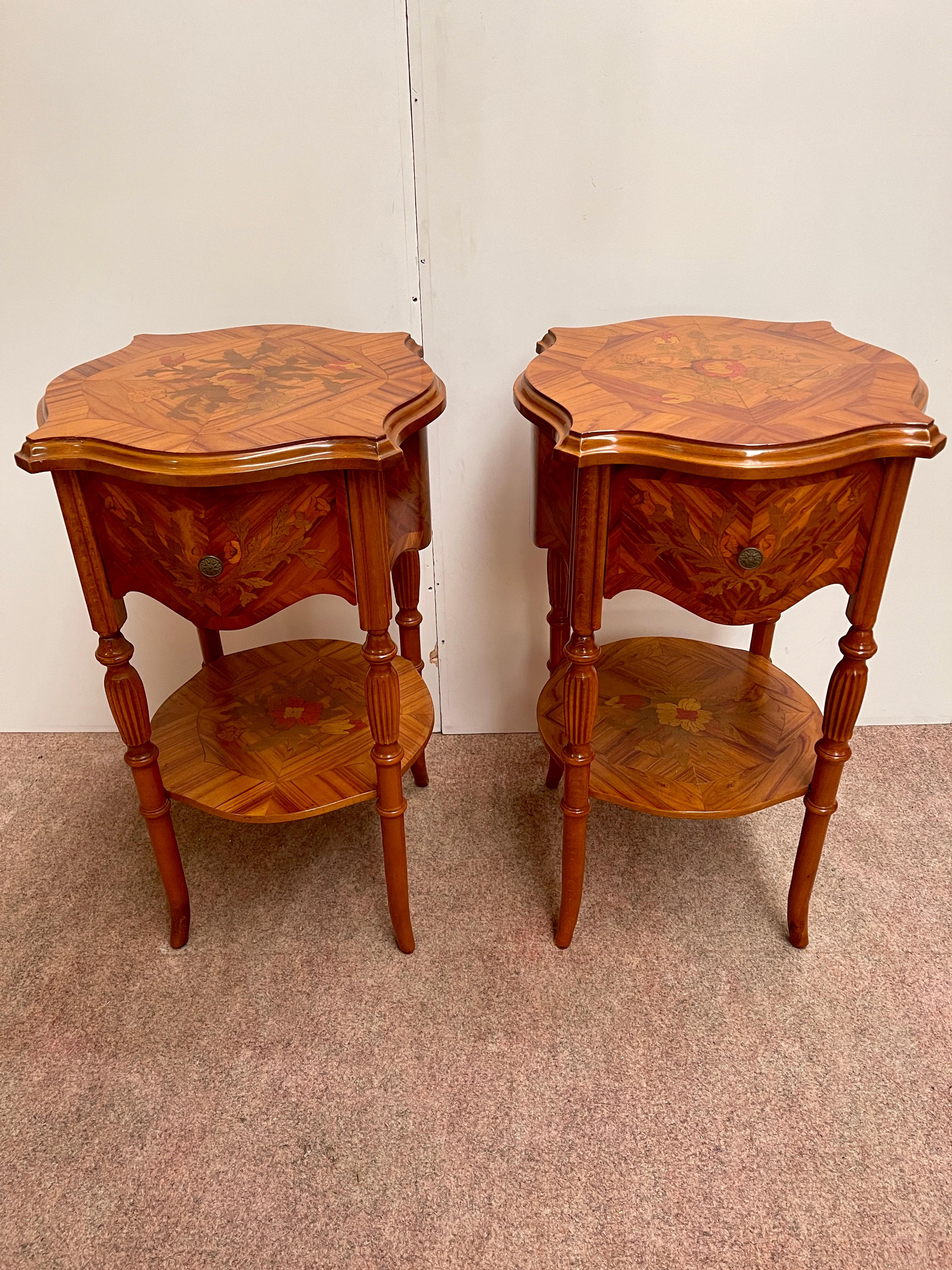 20th Century Pair of Italian bedside tables in inlaid wood napoleon III style 1970s For Sale