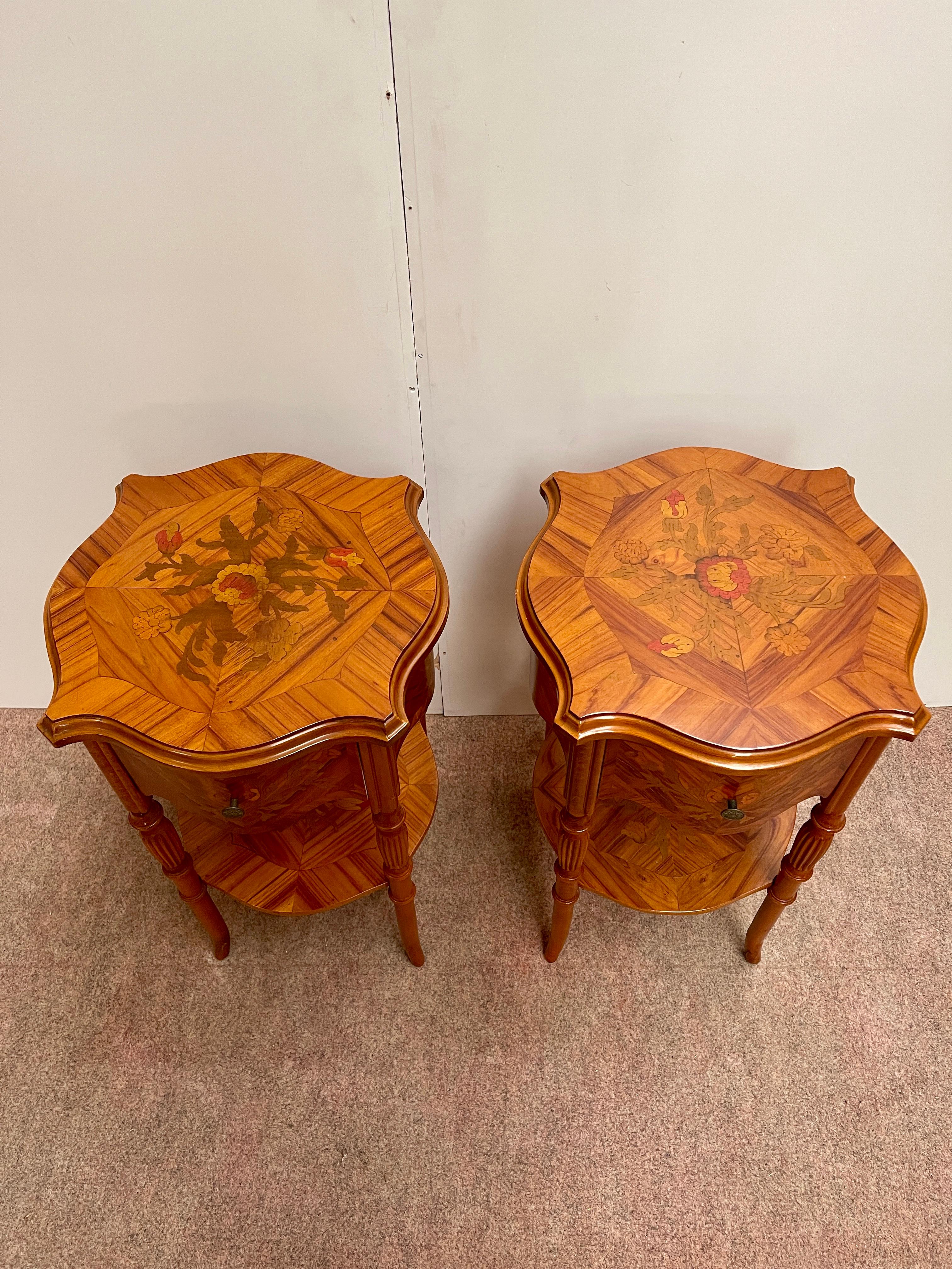Wood Pair of Italian bedside tables in inlaid wood napoleon III style 1970s For Sale