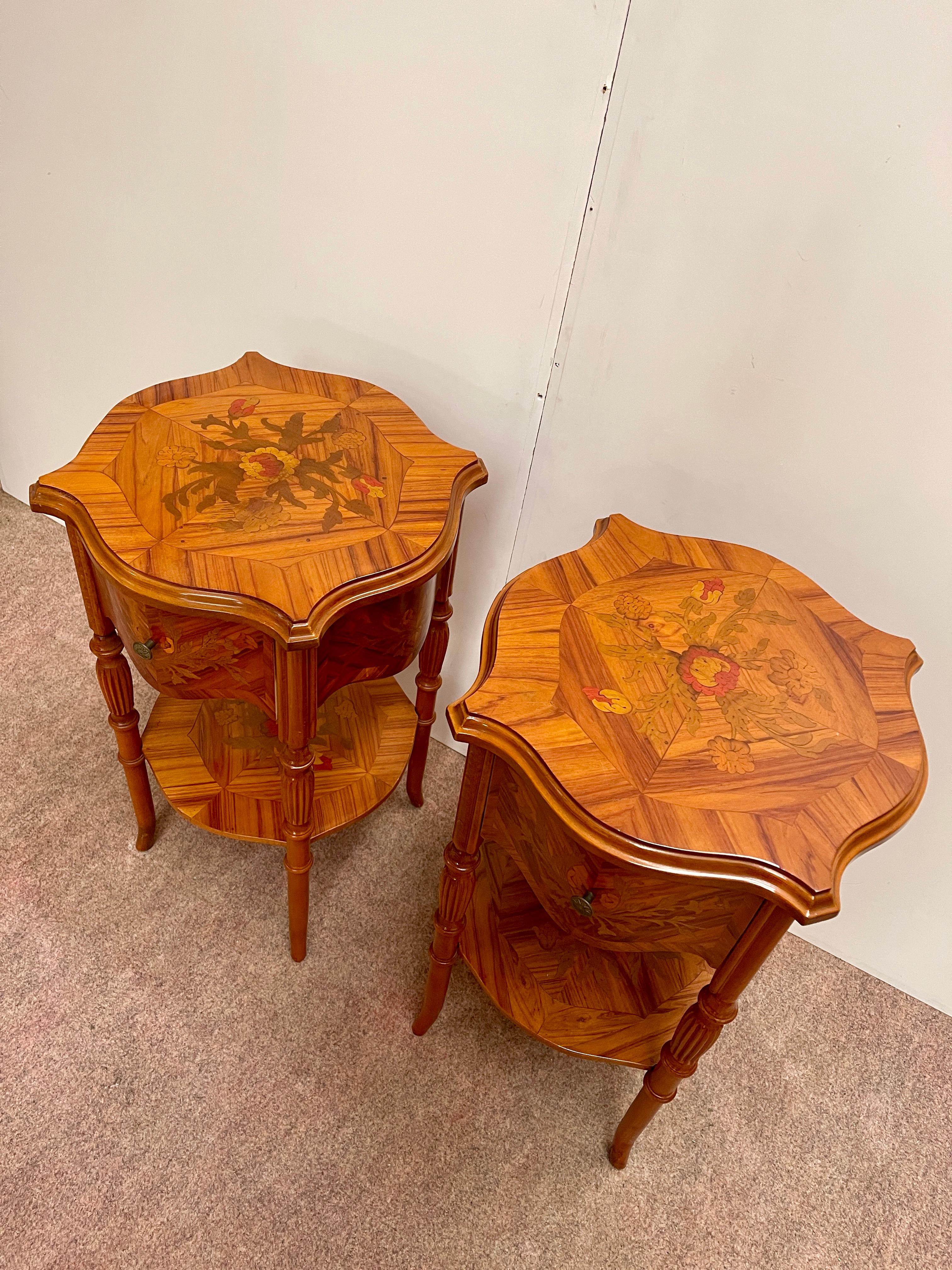 Pair of Italian bedside tables in inlaid wood napoleon III style 1970s For Sale 1