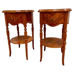 Pair of Italian bedside tables in inlaid wood napoleon III style 1970s