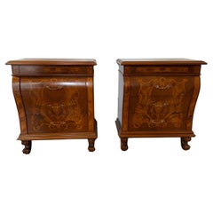 Pair of Italian wooden bedside tables  inlaid briar 90s