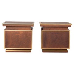 Paire de tables de chevet vintage des années 1950 en laiton et bois Design italien