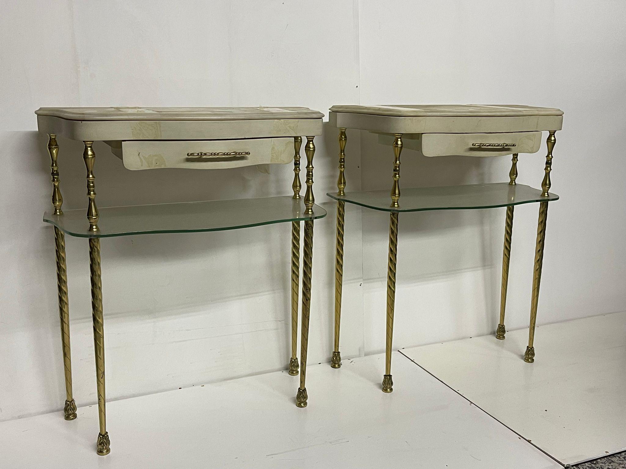 Brass Pair of vintage d'eco style nightstands. Mice Design Cantù  For Sale