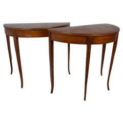 Pair of half-moon console tables in cherry wood Italy.