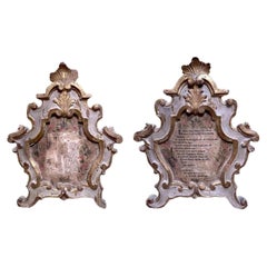 Coppia di Cornici Luigi XV Italiane Legno Scolpito Laccato e Dorato XVIII Secolo