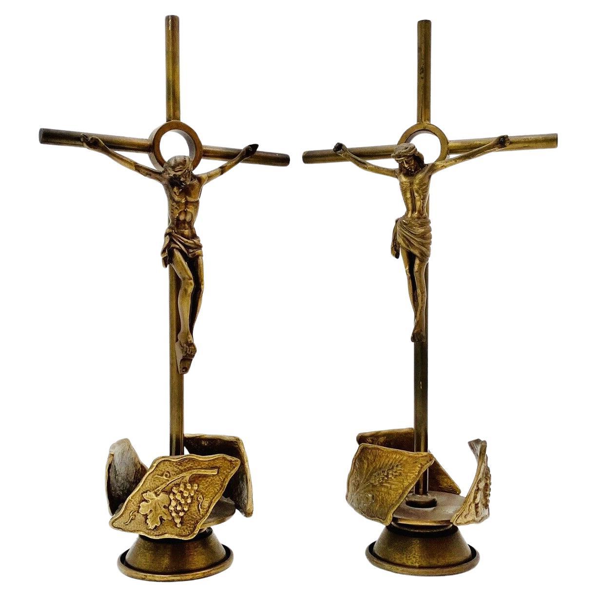Pair Of Brass Crucifixes 1970's Design